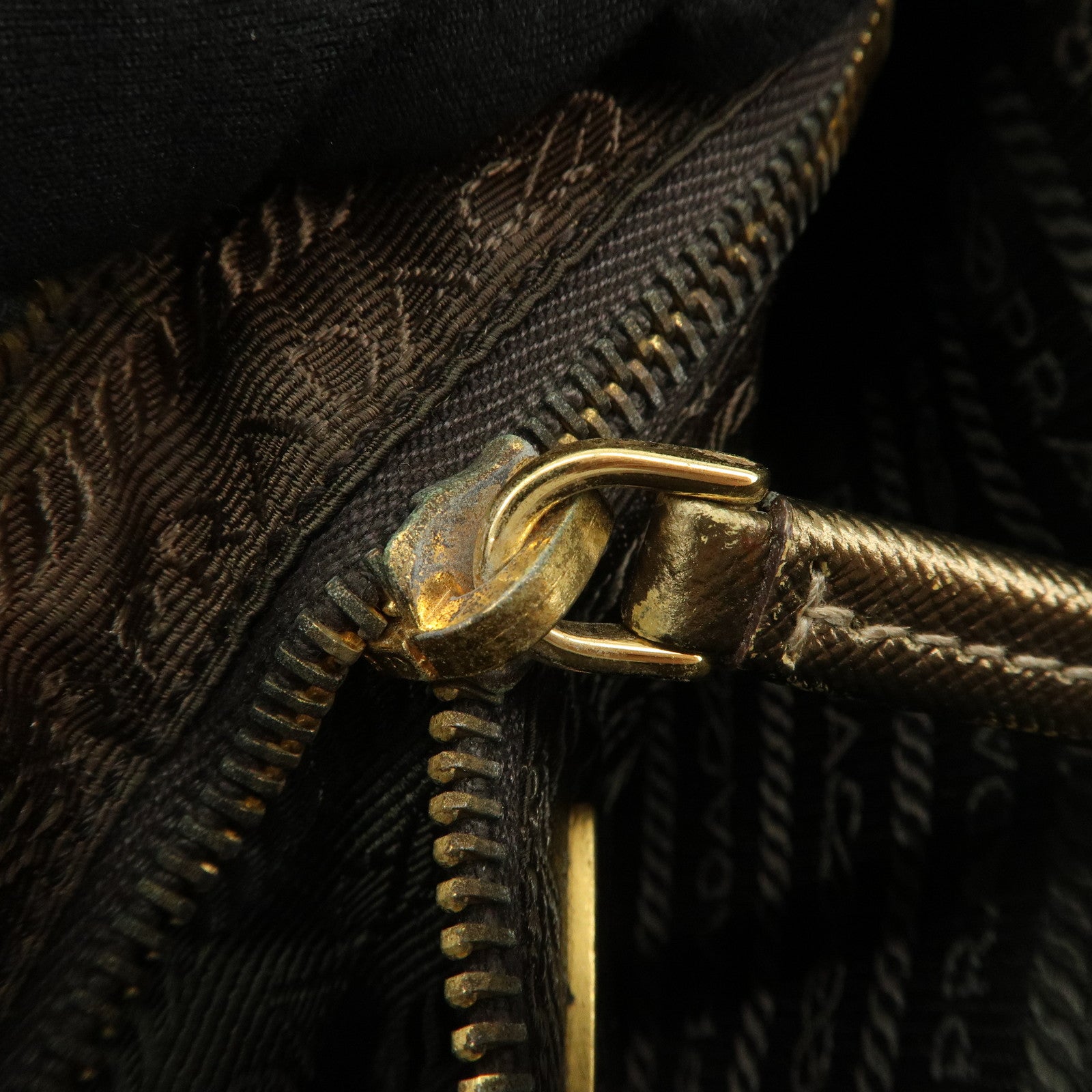 PRADA Triangle Logo Saffiano Leather Shoulder Bag Hand Bag Gold