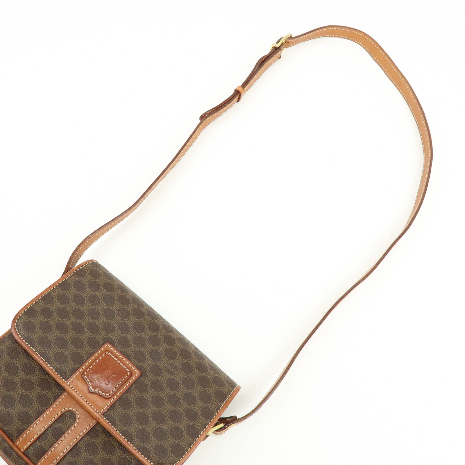 CELINE Macadam PVC Canvas Leather Shoulder Crossbody Bag Brown