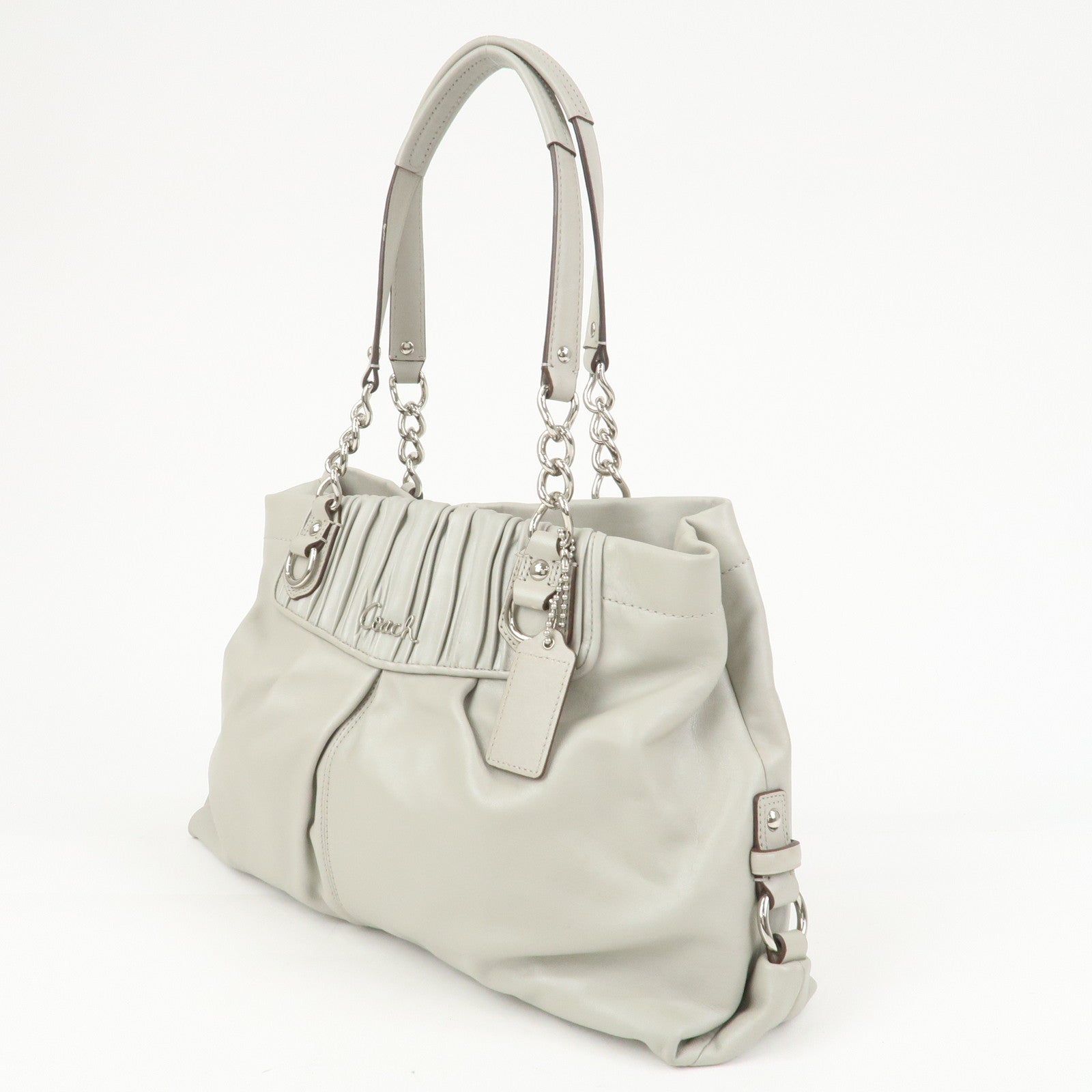 COACH Logo Leather Shoulder Bag Hand Bag Gray Silver