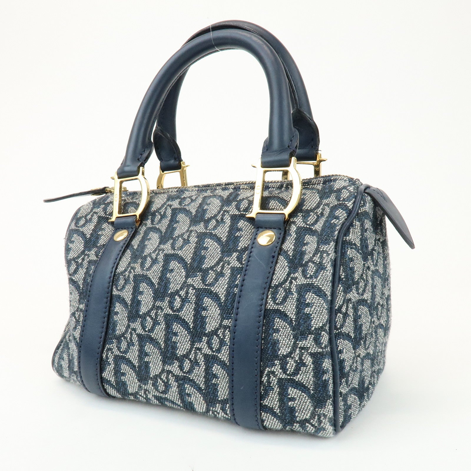Christian Dior Trotter Canvas Leather Mini Boston Bag Hand Bag Navy