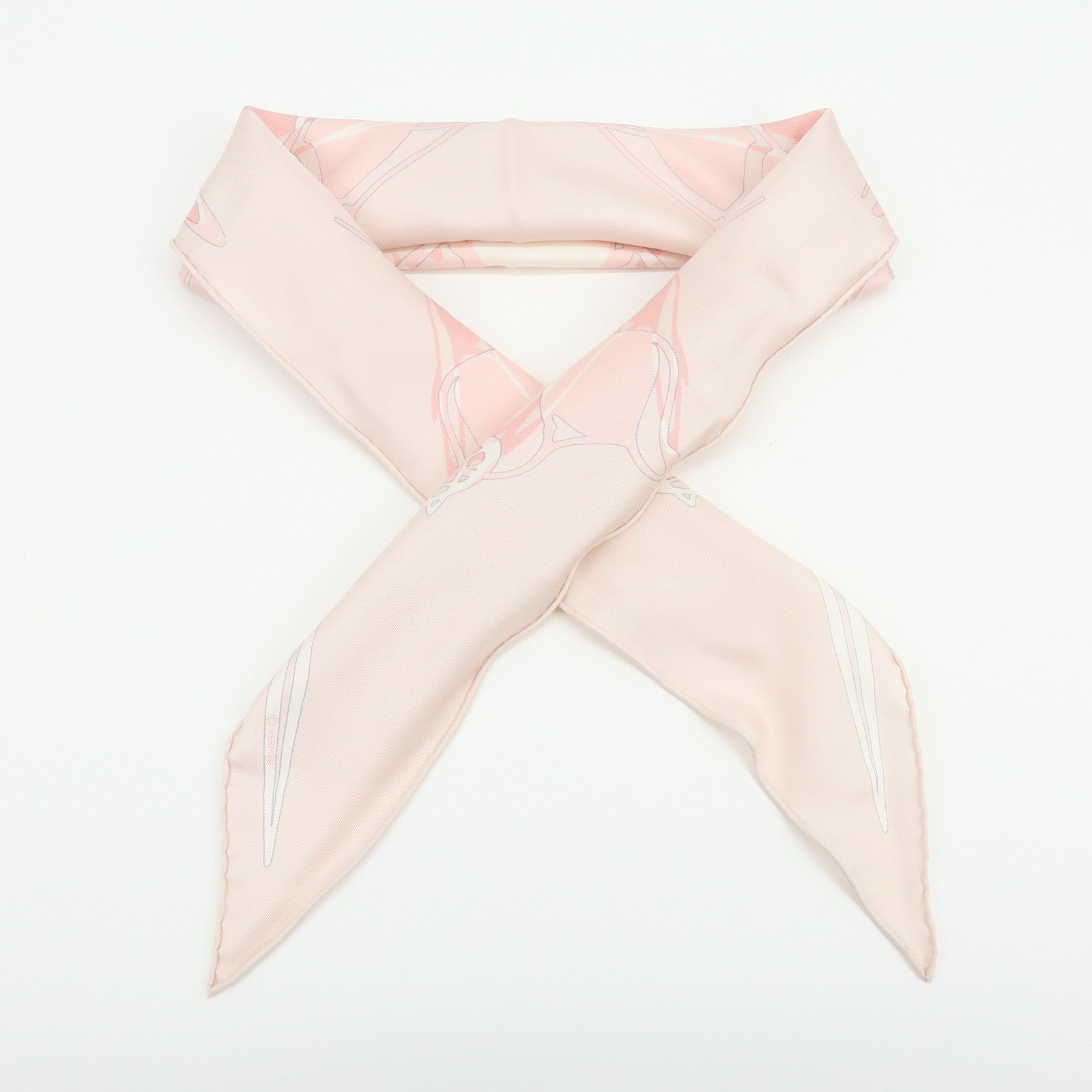HERMES Silk 100% Triangle Scarf CALECHE ELASTIQUE Light Pink