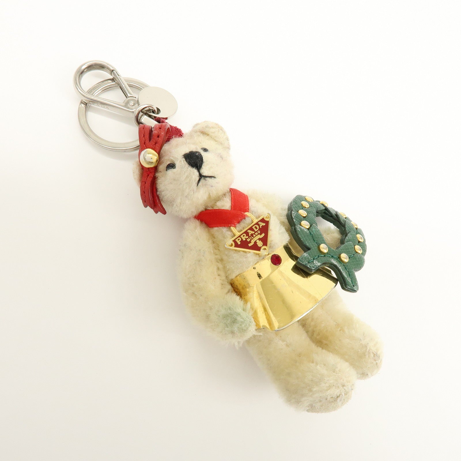 PRADA Bag Charm Key Holder Bear Motif Christmas 2012 Beige Red