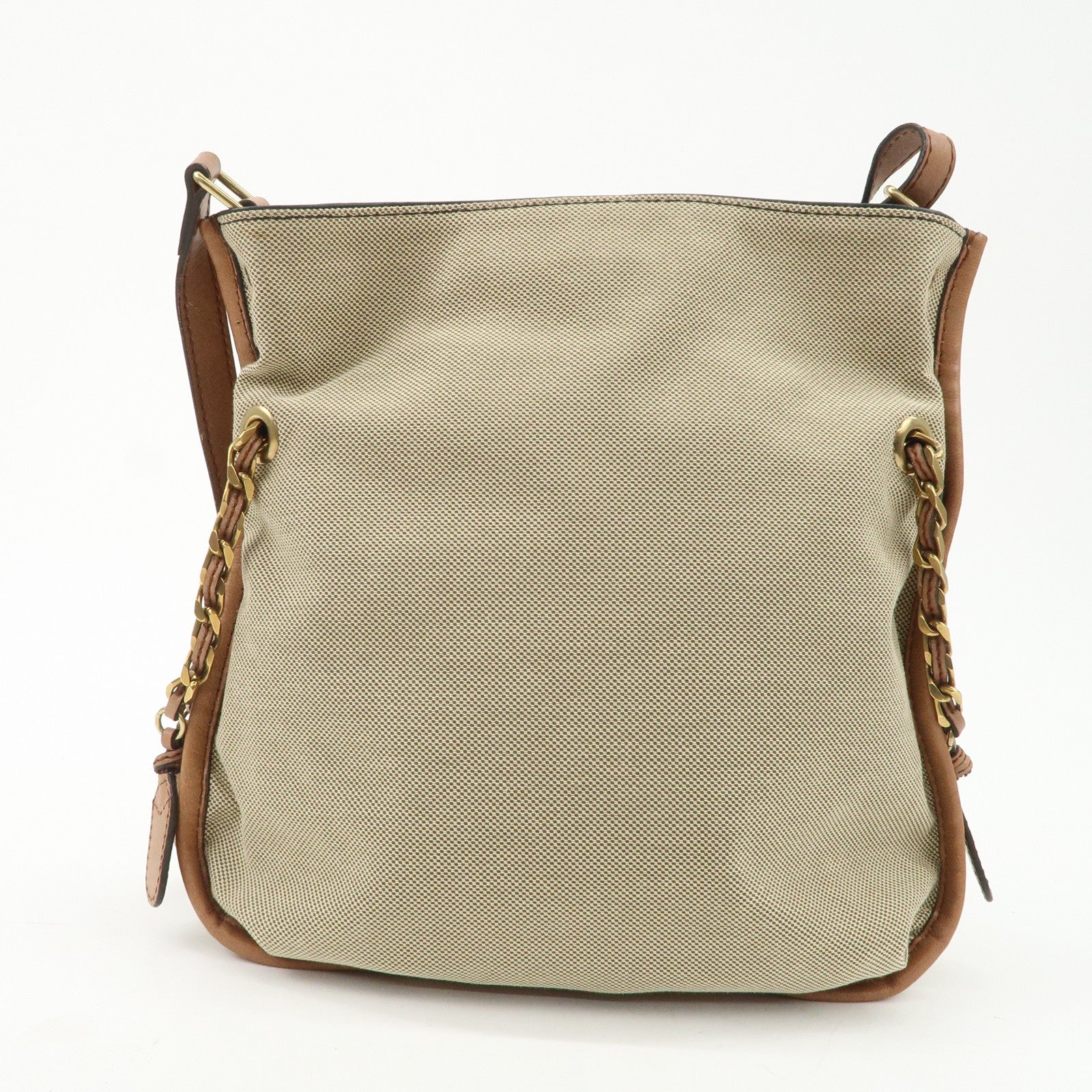 Chloe Leather Canvas Shoulder Bag Crossbody Bag Beige Brown Khaki
