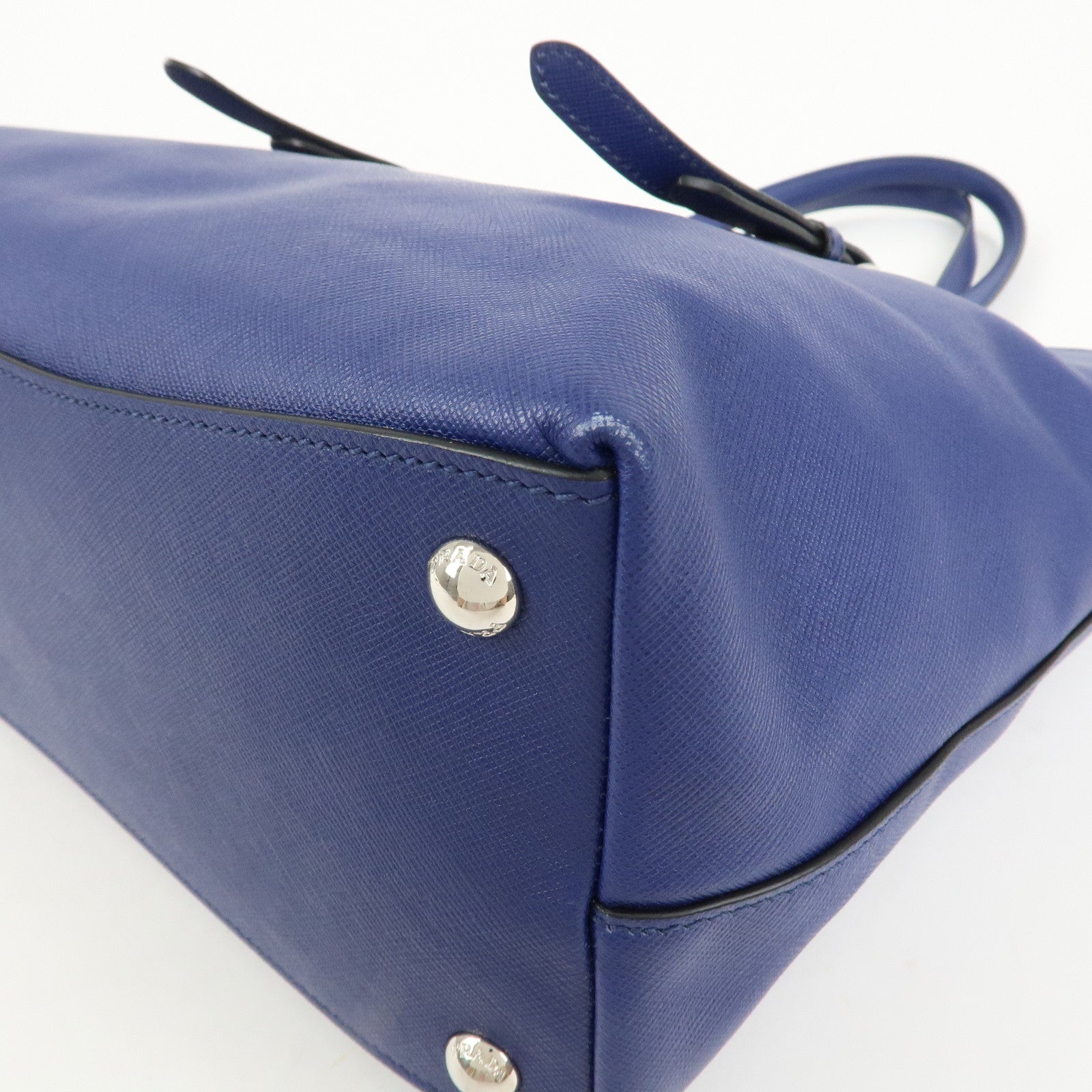 PRADA Triangle Logo Saffiano Leather Tote Shoulder Bag Blue 1BG133