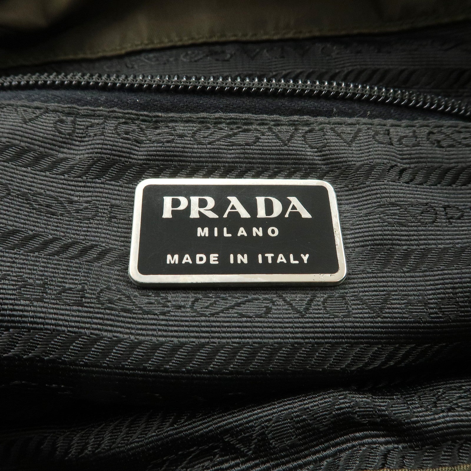 PRADA Triangle Logo Nylon Leather Backpack Ruck Sack Khaki B6677 Used