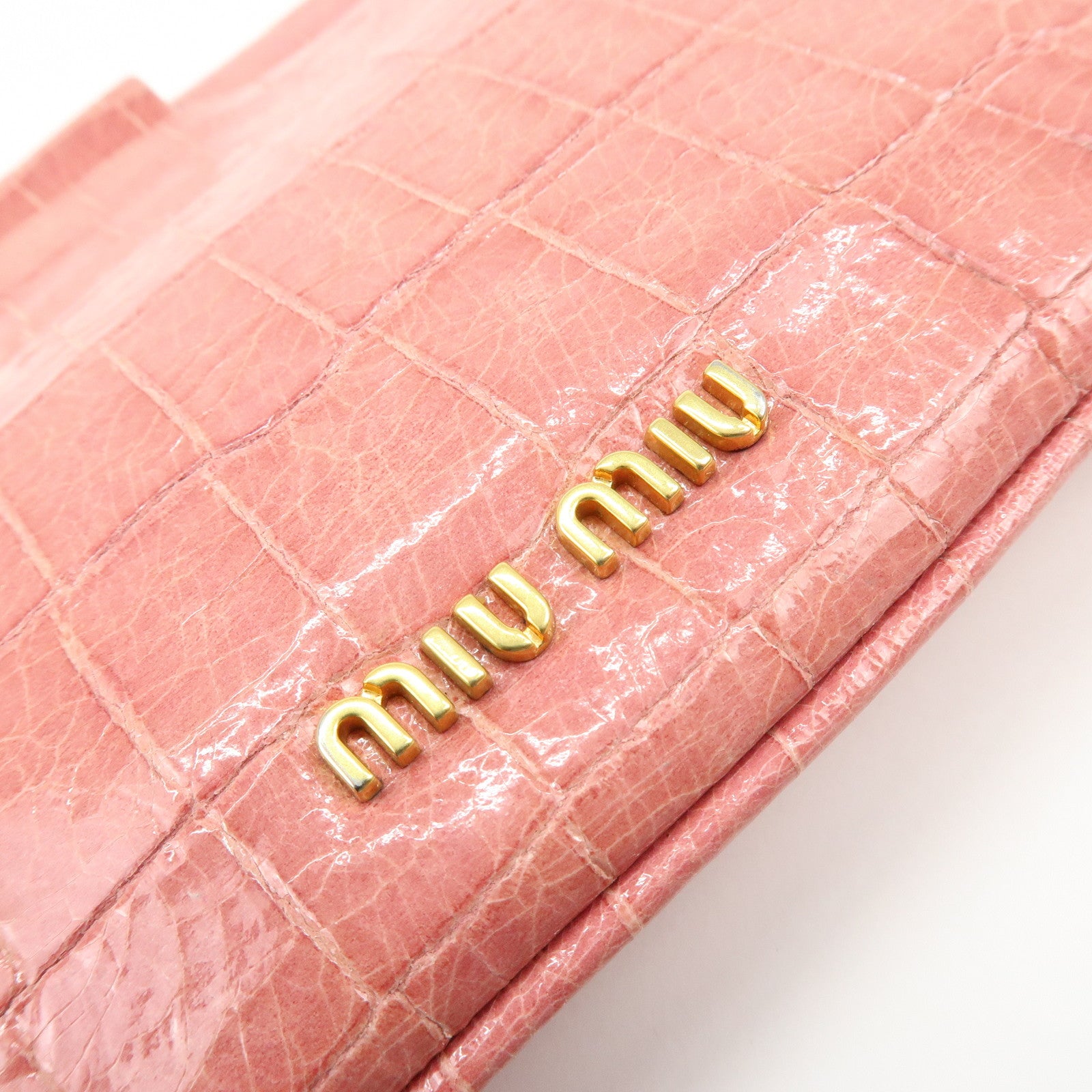 MIU MIU Embossed Leather Shoulder Bag Crossbody Bag Pink