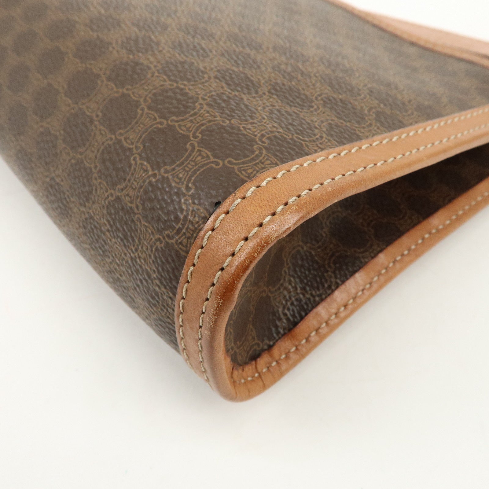 CELINE Macadam PVC Leather Clutch Bag Brown Gold HDW