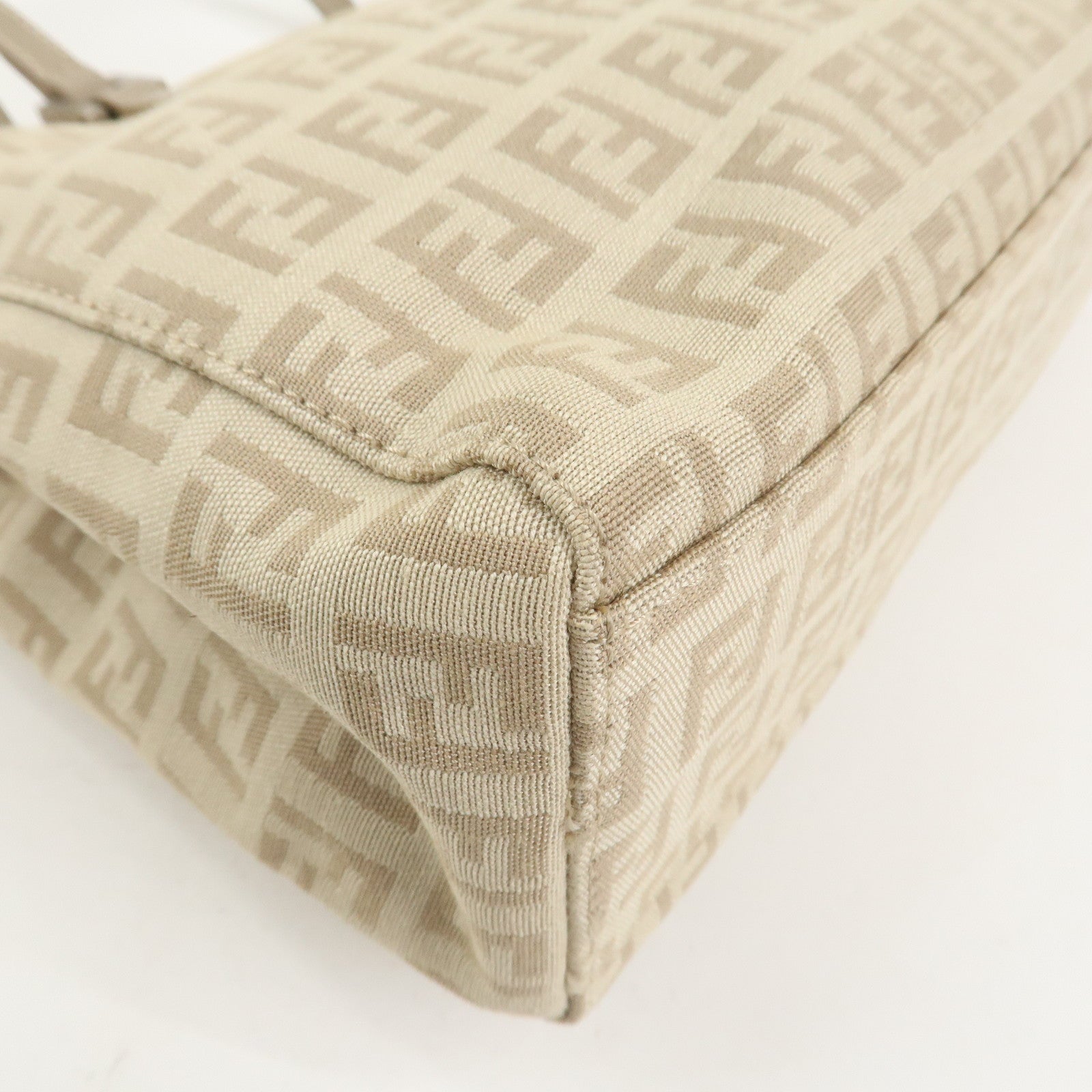 FENDI Zucchino Canvas Leather Tote Bag Hand Bag Beige 8BH072