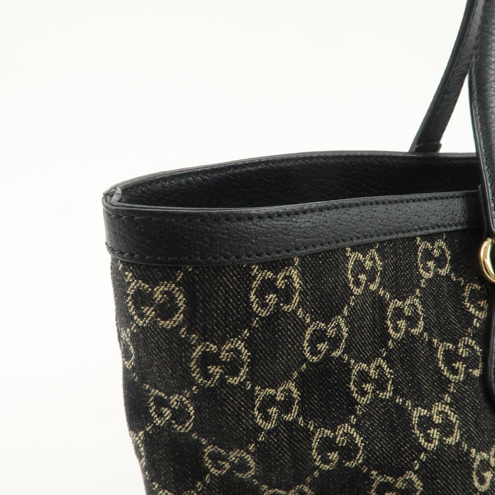 GUCCI GG Canvas Denim Medium Tote Bag Shoulder Bag Black 631685