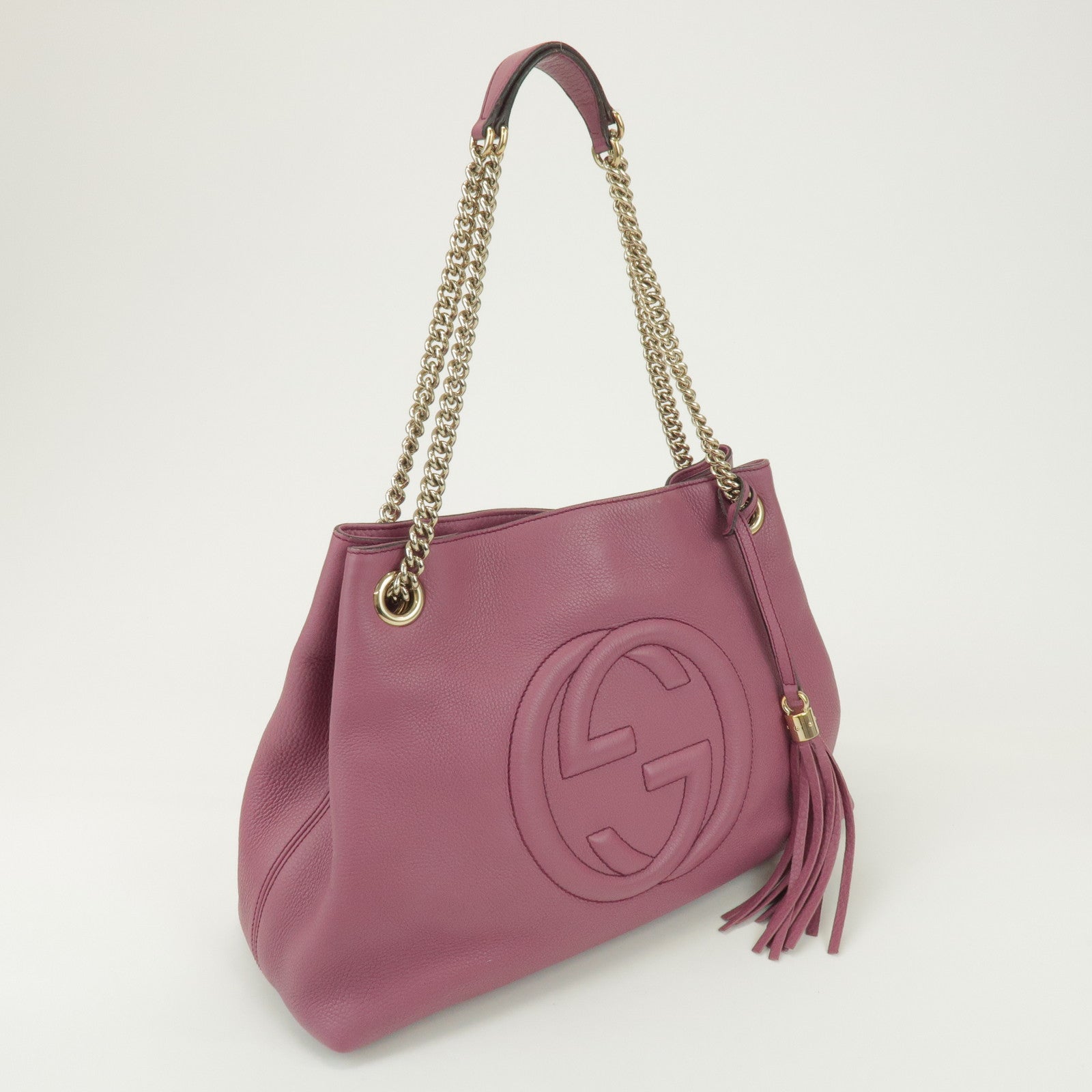 GUCCI SOHO Interlocking G Leather Chain Shoulder Bag Pink 308982