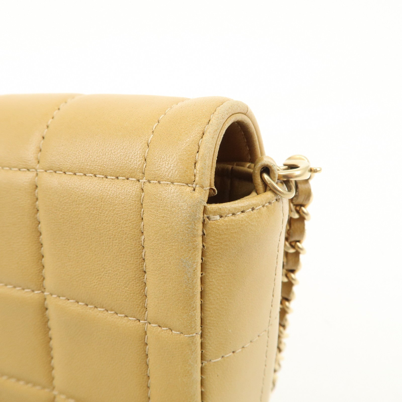 CHANEL Chocolate Bar Lamb Skin Chain Shoulder Bag Beige A15316 Used