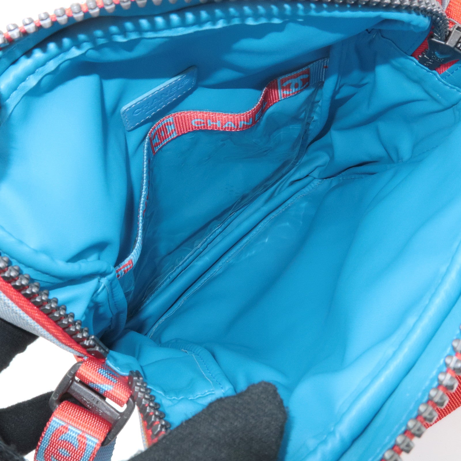 CHANEL Sportsline COCO Mark Nylon Canvas Shoulder Bag Red Blue Used