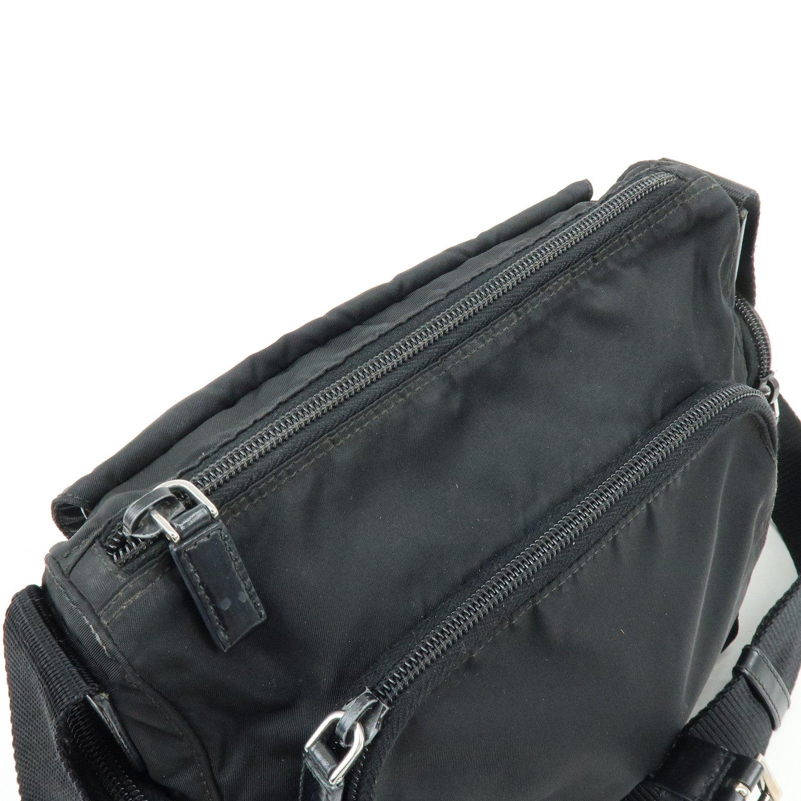 PRADA Triangle Logo Nylon Leather Shoulder Bag Crossbody Bag Black