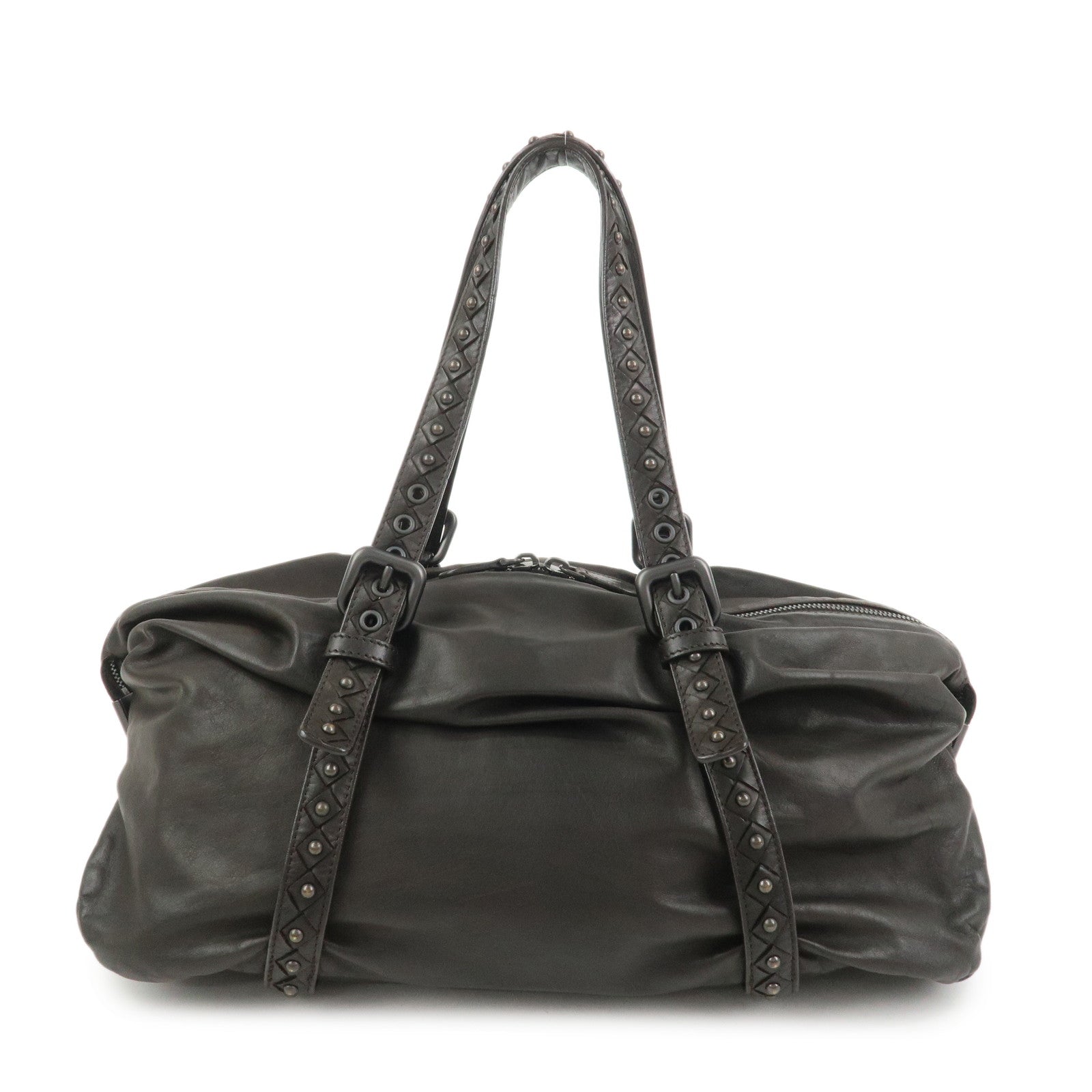 BOTTEGA VENETA Intrecciato Lamb Skin Hand Bag Dark Brown114087