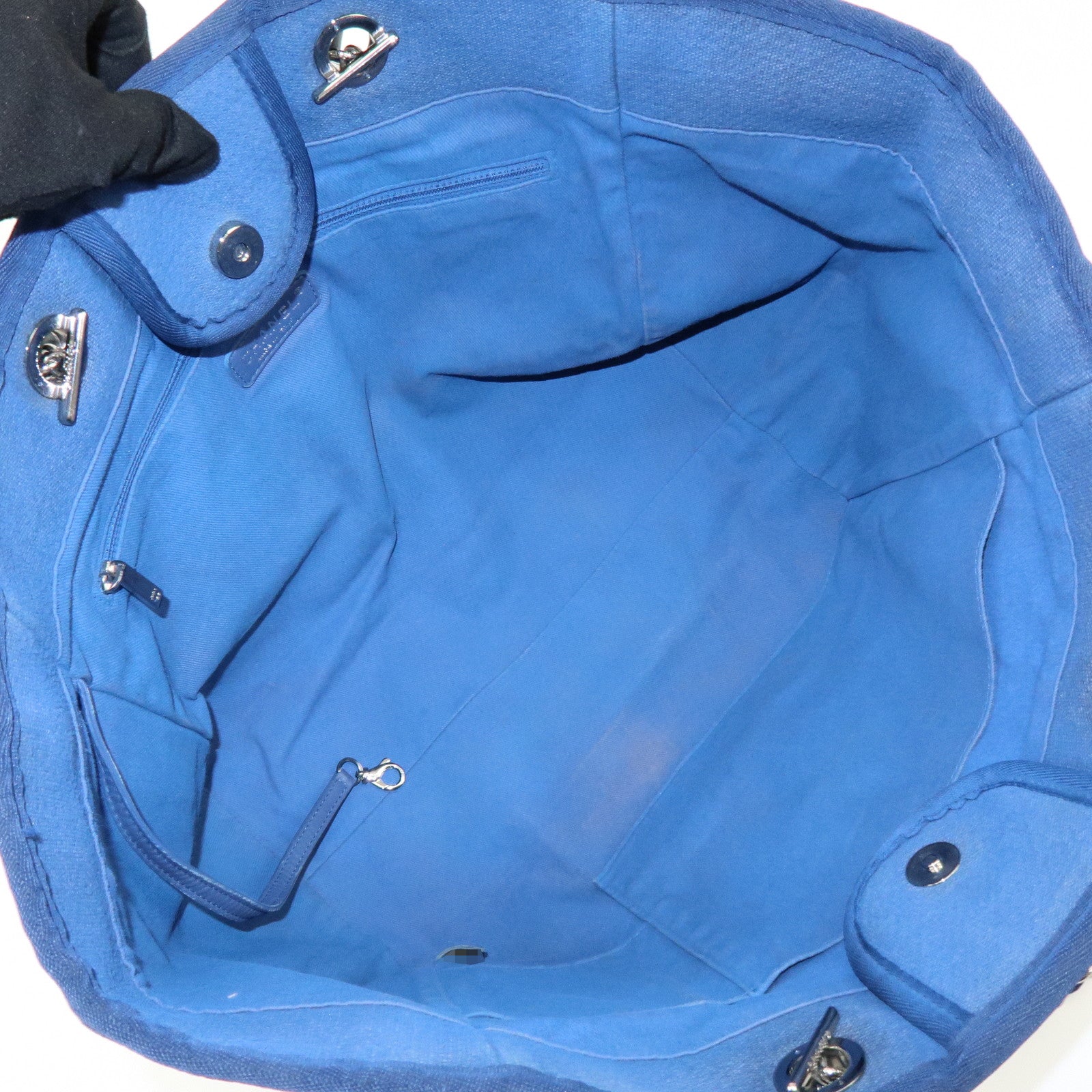 CHANEL Deauville GM Canvas Leather 2Way Tote Bag Blue A66941