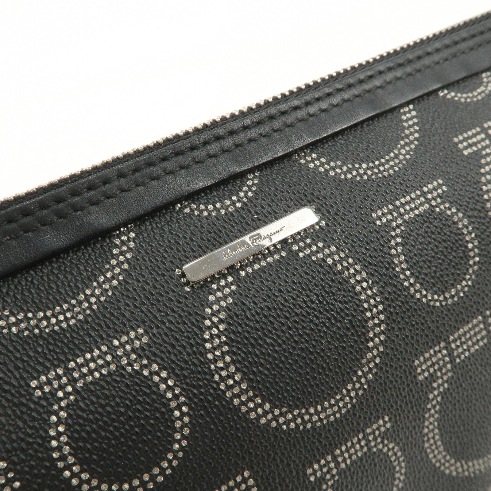 Ferragamo Gancini PVC Accessary Pouch Hand Bag Black