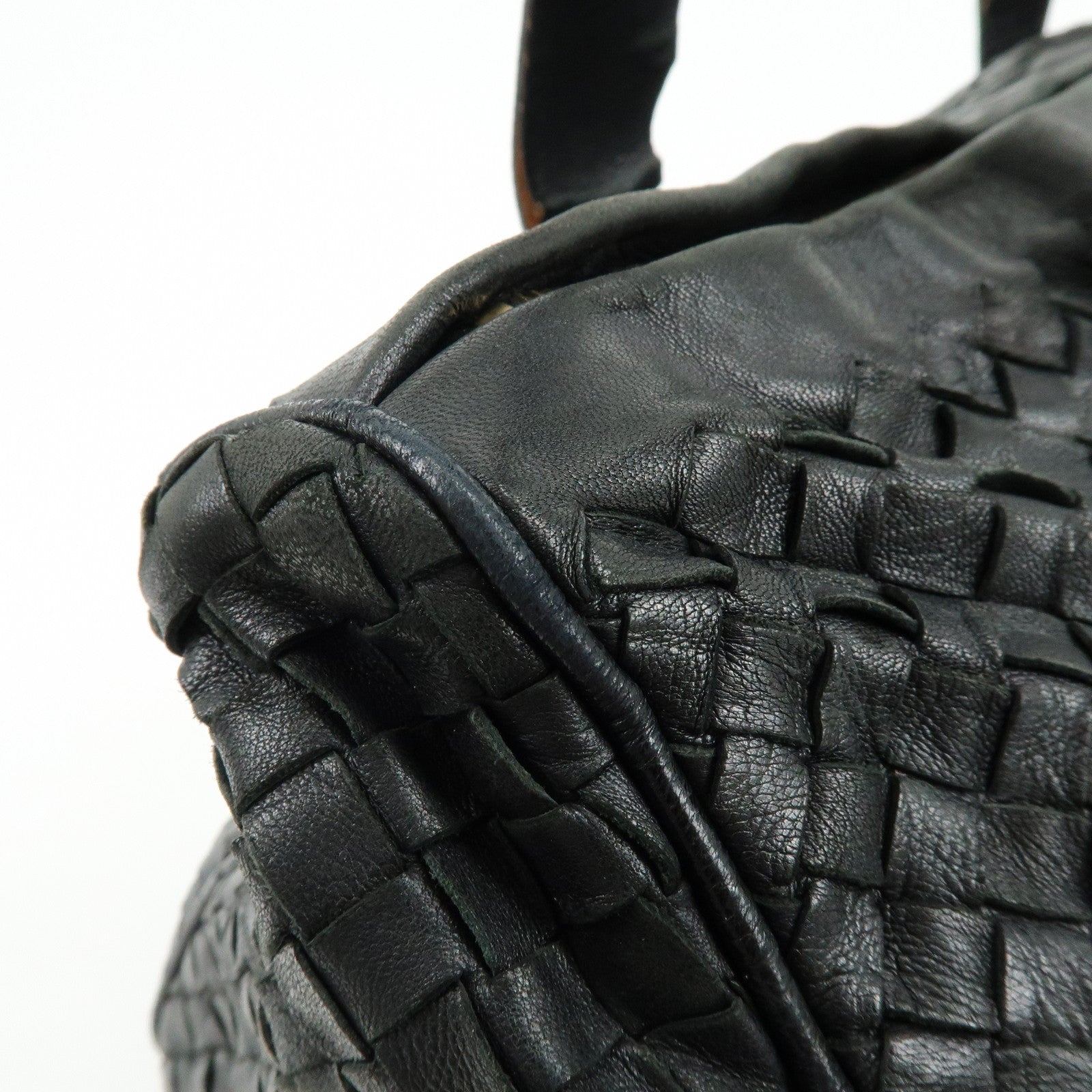 BOTTEGA VENETA Intrecciato Leather Boston Bag Shoulder Bag Black