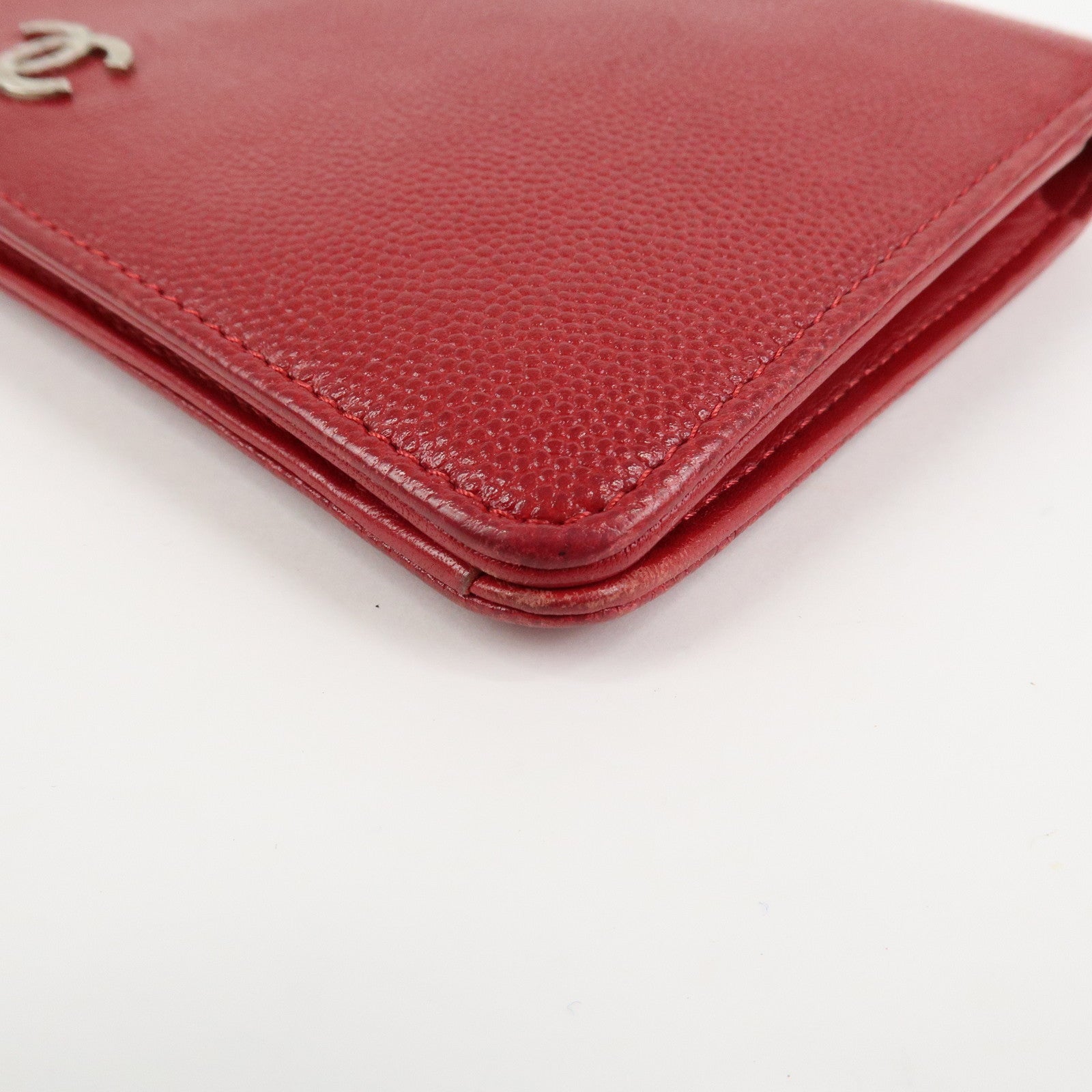 CHANEL COCO Mark Caviarskin Bi-Fold Long Wallet Red