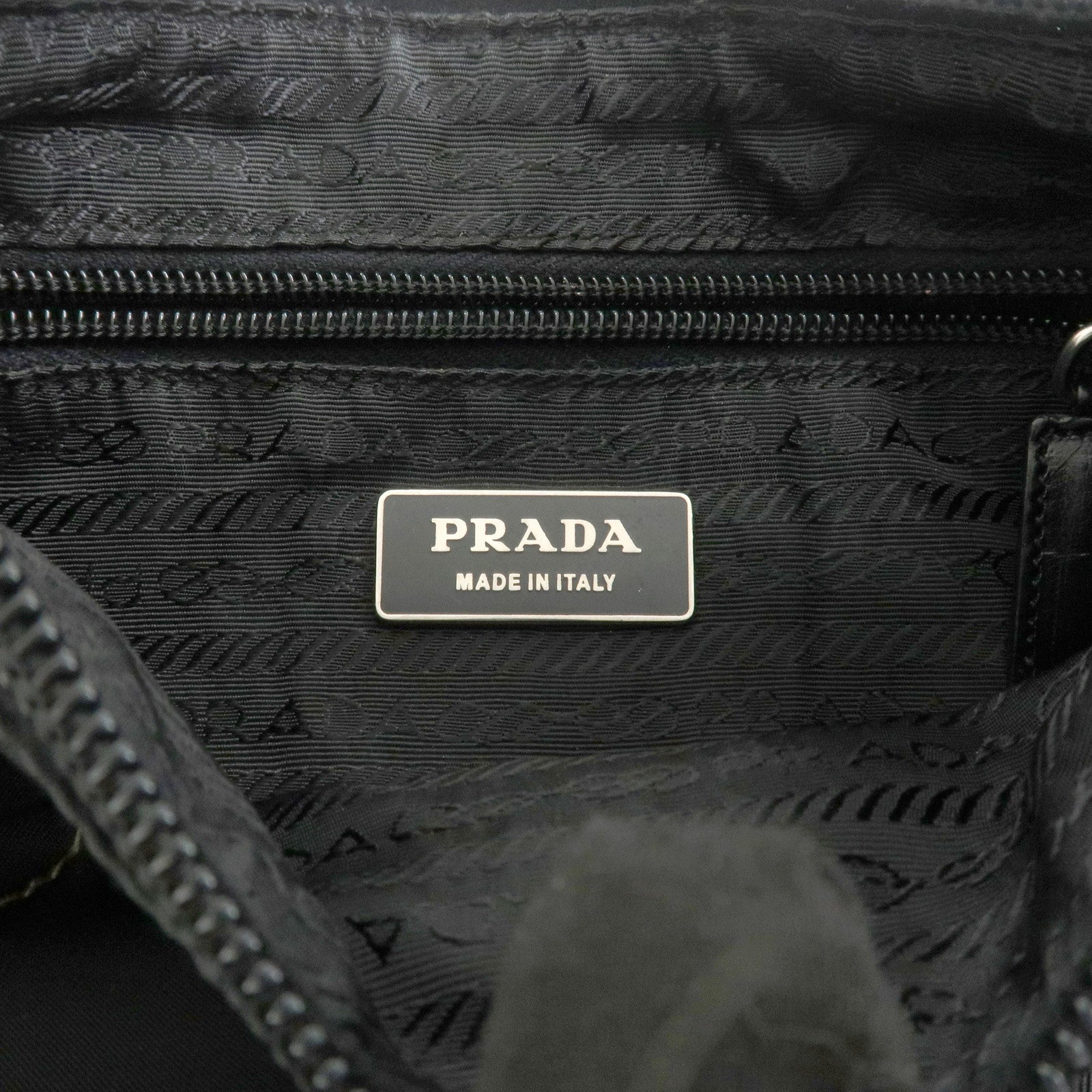 PRADA Nylon Leather Shoulder Bag Hand Bag Flower Motif Black