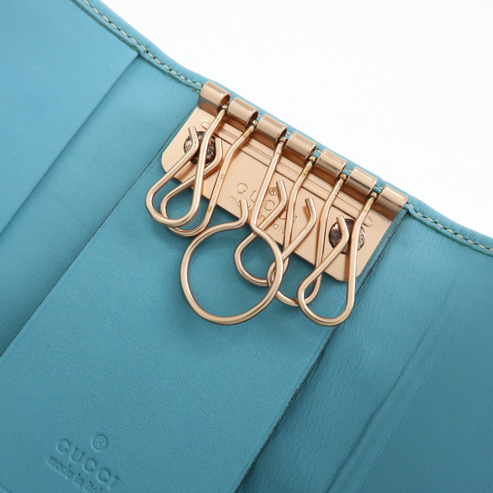GUCCI GG Canvas Leather 6 Ring Key Case Light Blue Beige 120930