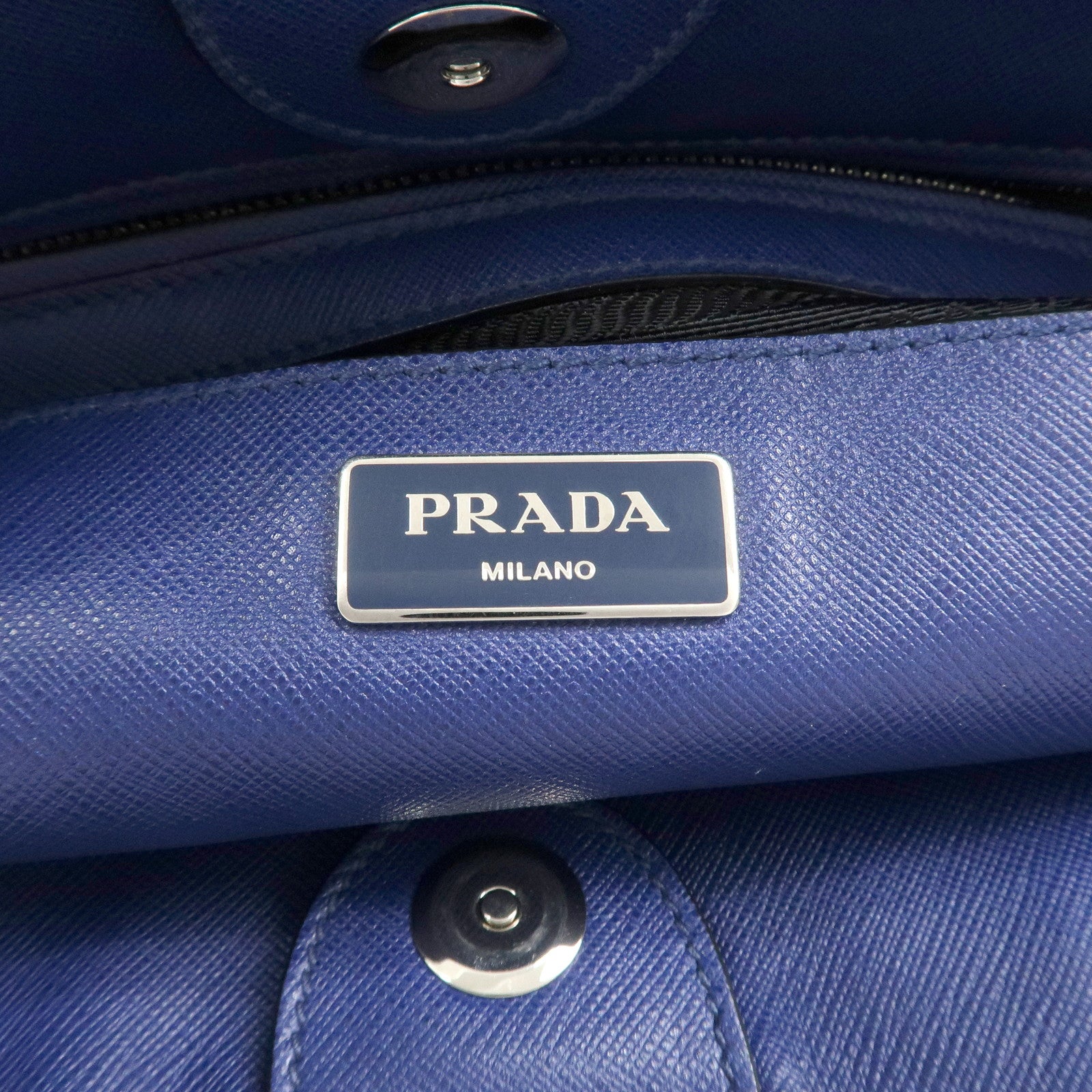 PRADA Triangle Logo Saffiano Leather Tote Shoulder Bag Blue 1BG133