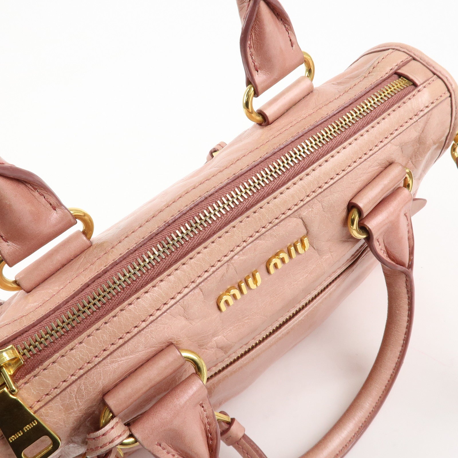MIU MIU Leather 2Way Bag Shoulder Bag Hand Bag Pink Used