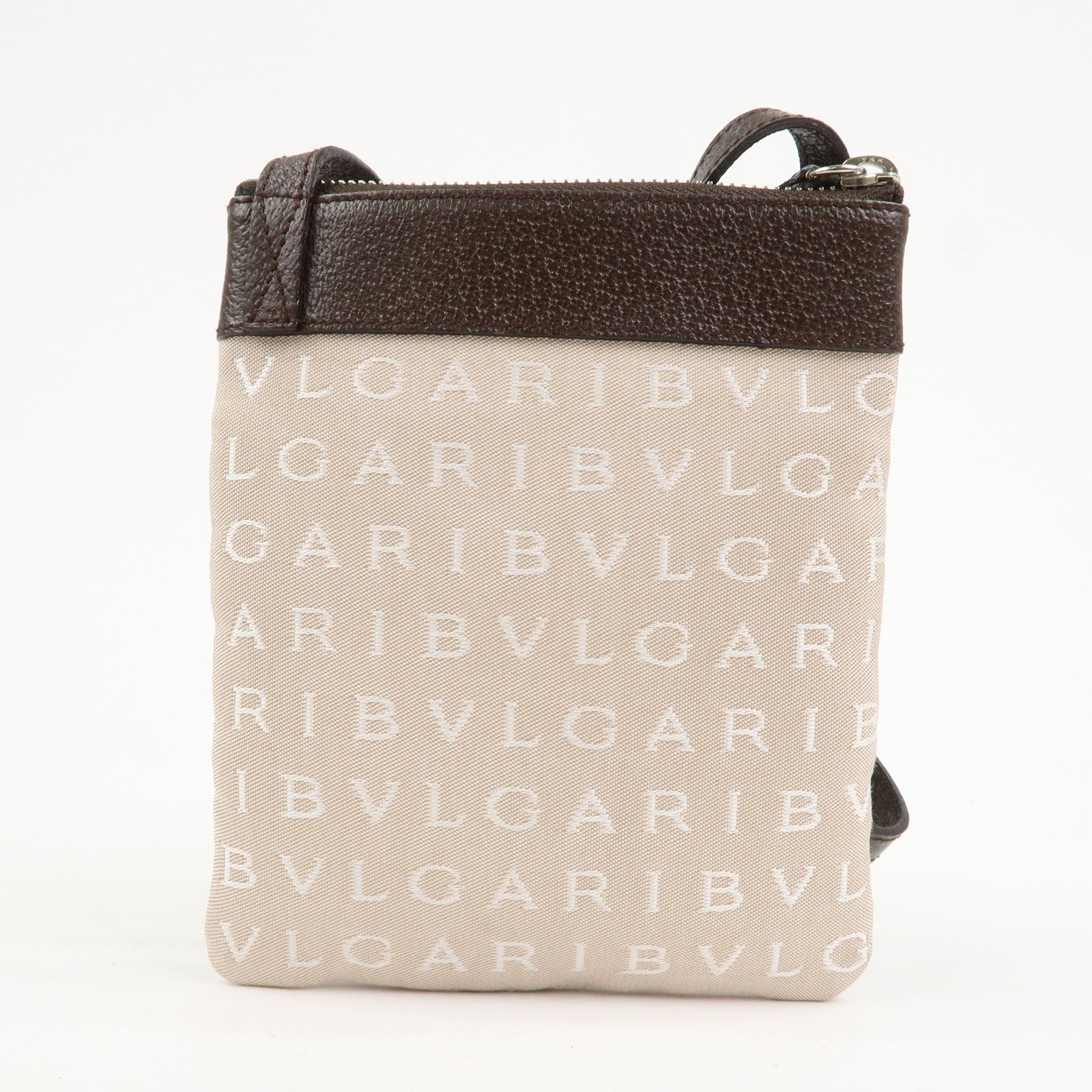 BVLGARI Logo Mania Canvas Leather Shoulder Bag Beige Brown 22588