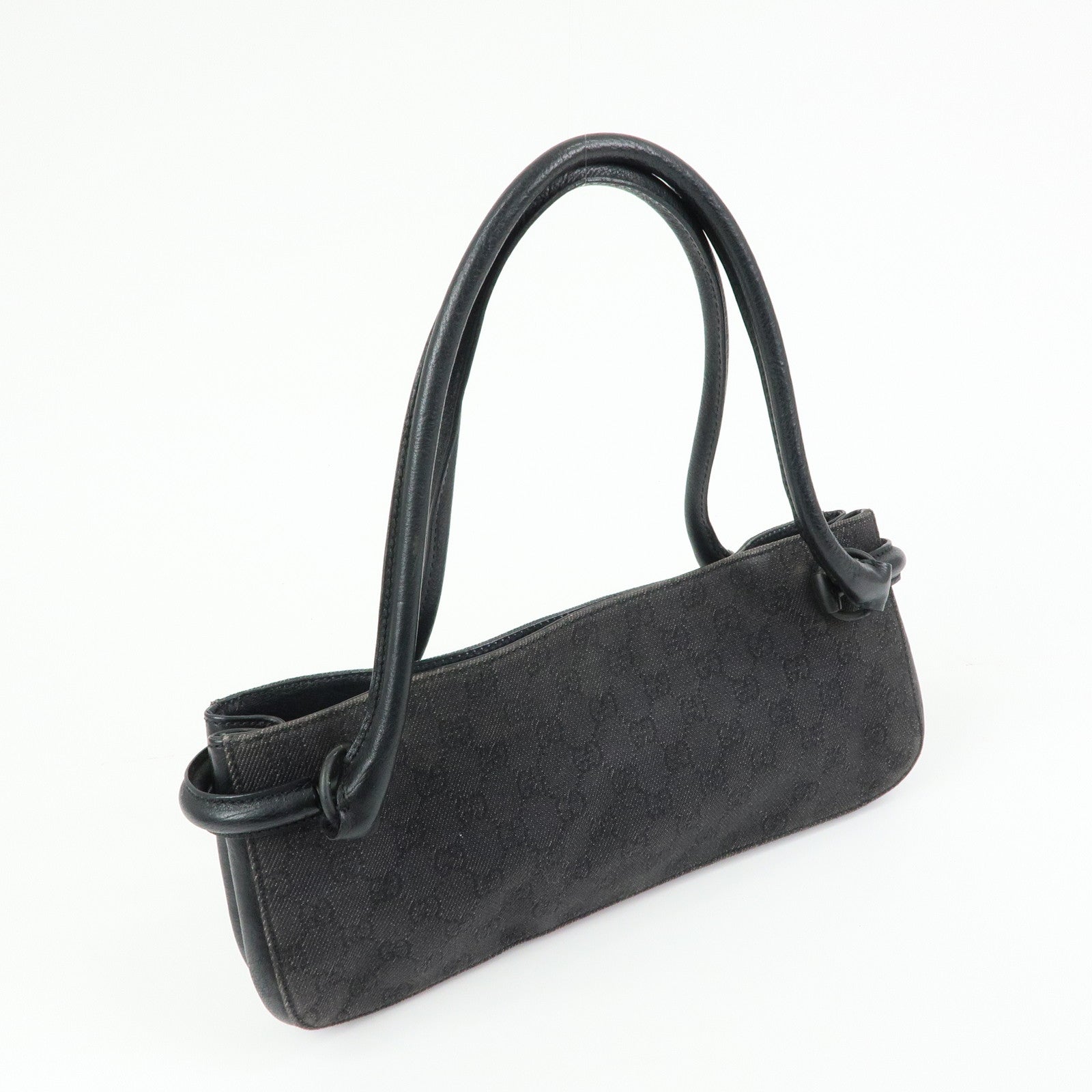 GUCCI GG Denim Leather Shoulder Bag Hand Bag Black 101345