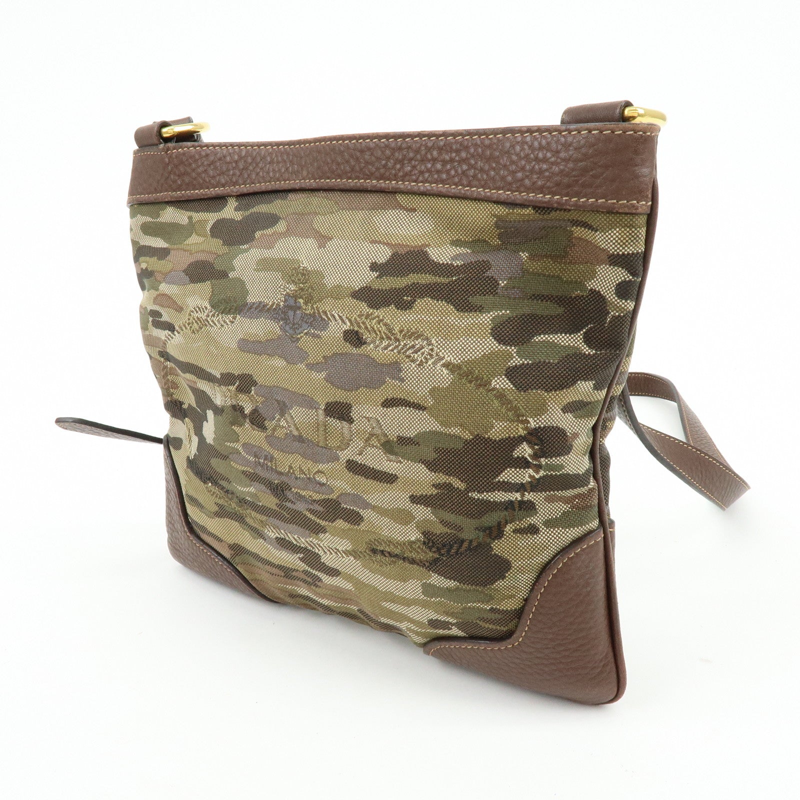 PRADA Logo Jacquard Leather Shoulder Bag Crossbody Bag Camouflage