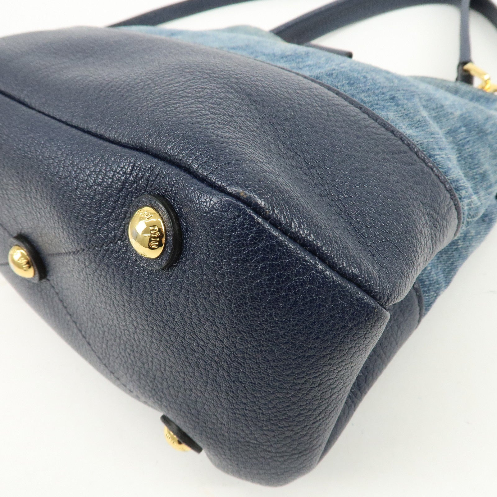 MIU MIU Madras Leather Denim 2Way Bag Hand Bag Shoulder Bag RR1951