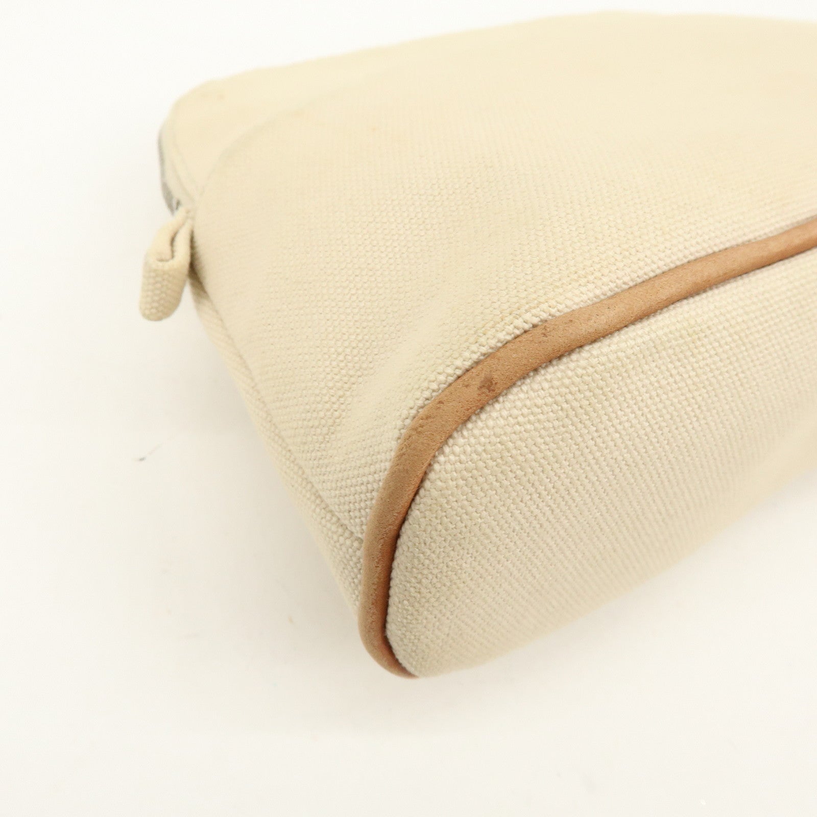 HERMES Bolide Mini Cotton Leather Pouch Cosmetic Case Ivory Beige