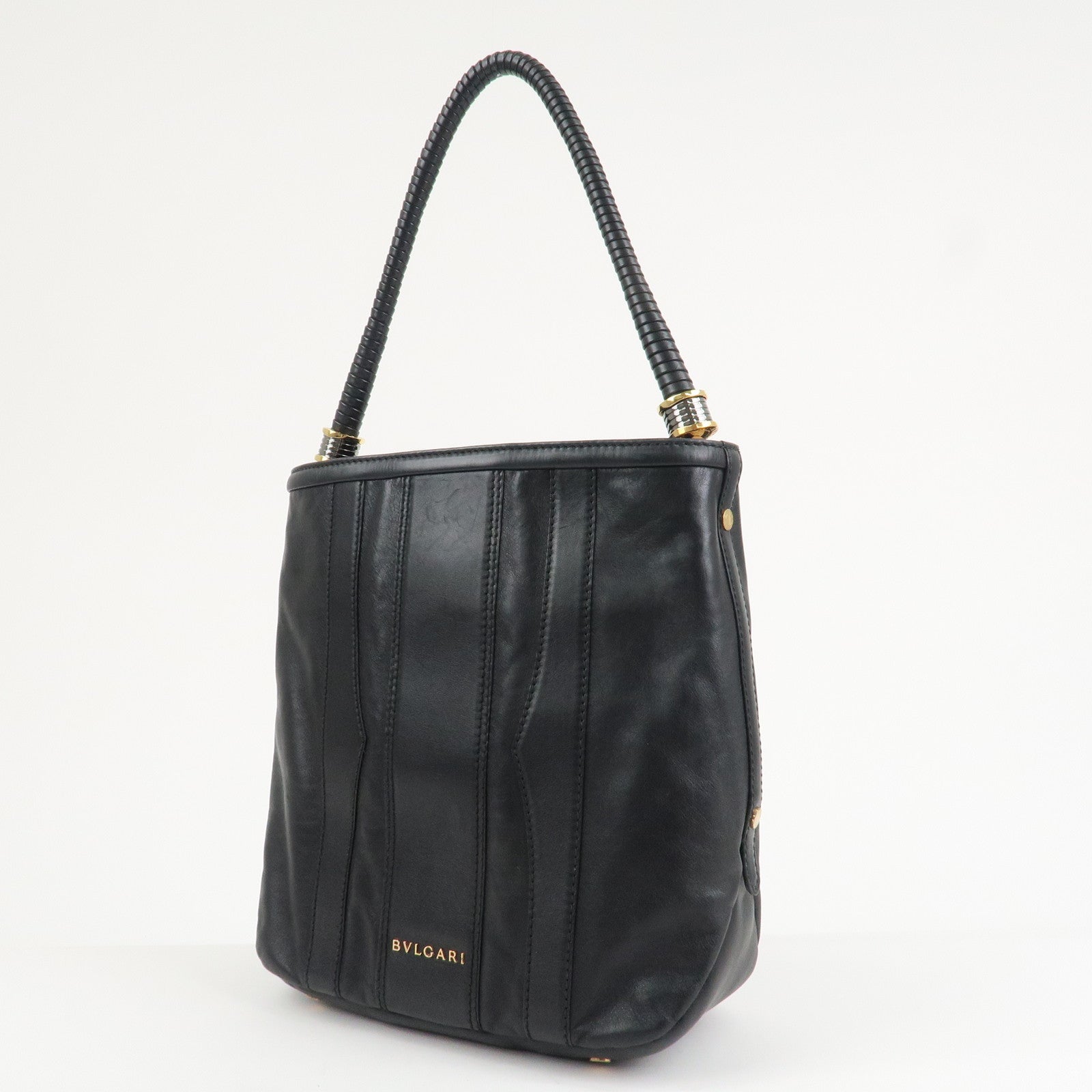 BVLGARI Leather B-Zero1 Shoulder Bag Hand Bag Black