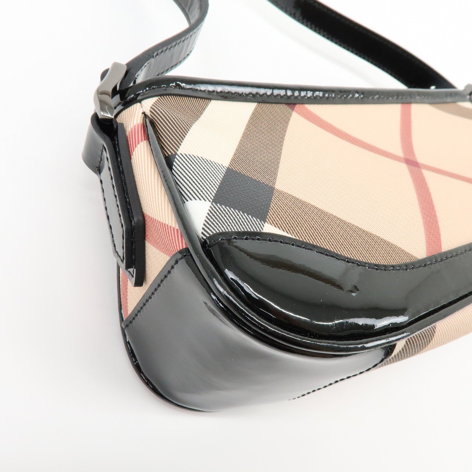 BURBERRY Nova Plaid PVC Patent Leather Hand Bag Beige Black