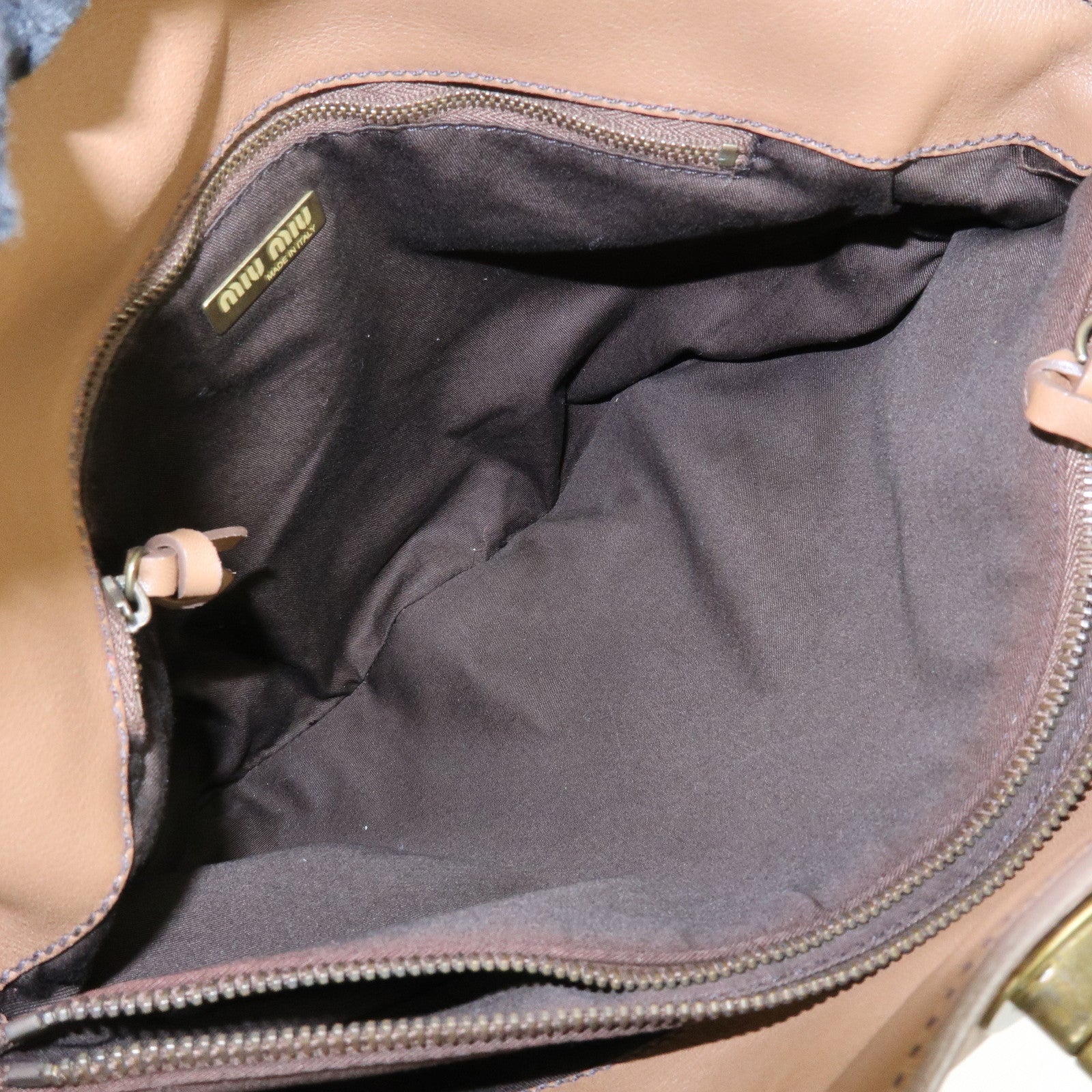 MIU MIU Logo Leather Shoulder Bag Hand Bag Brown