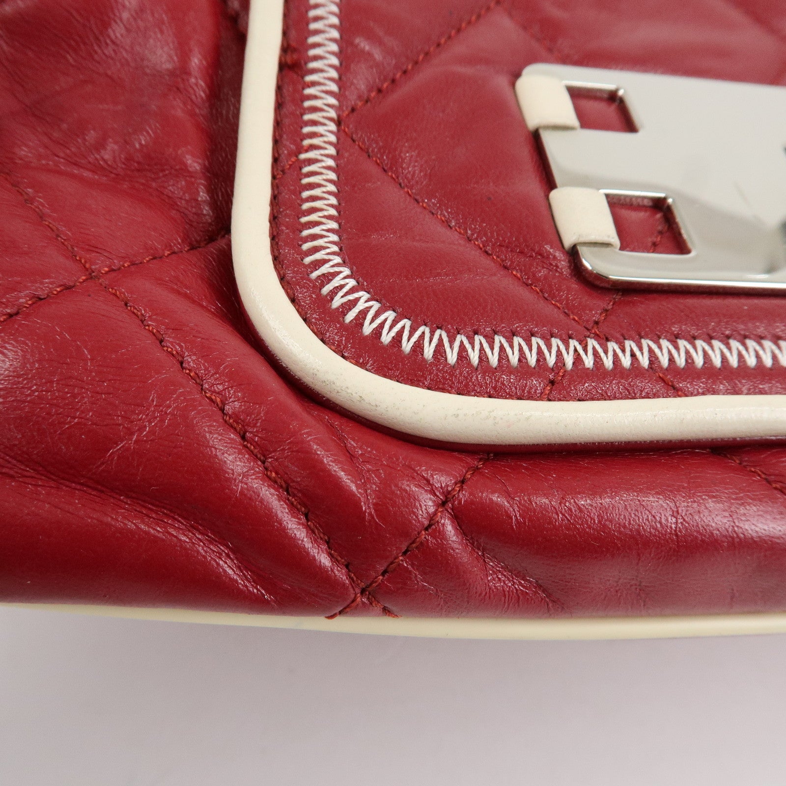 CHANEL 2.55 Lamb Skin Leather Chain Shoulder Bag Red Used