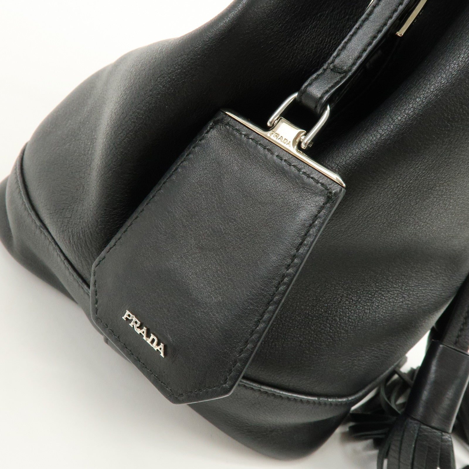 PRADA Triangle Logo City Calf Leather 2Way Bag Bucket Bag Black