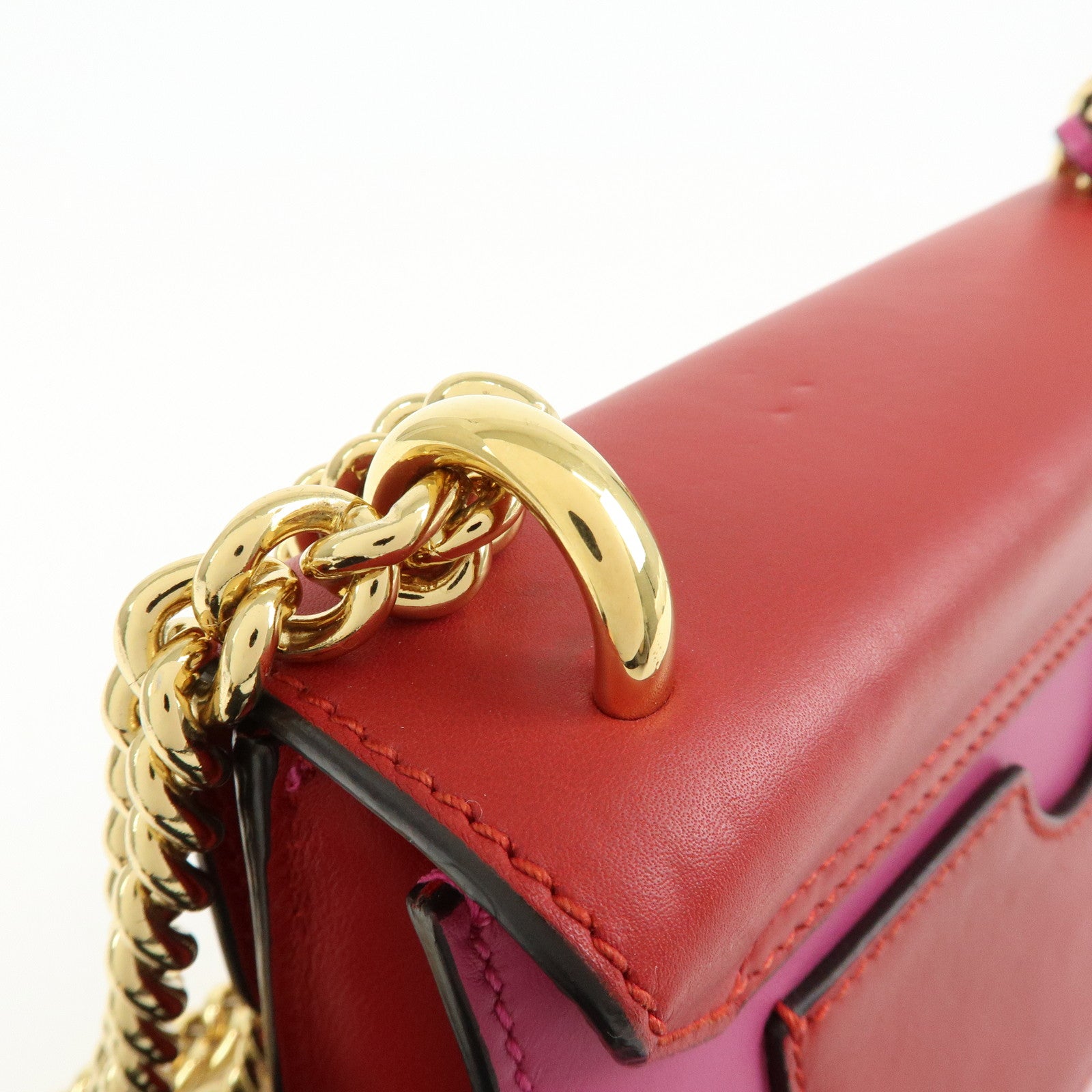GUCCI Leather Chain Shoulder Bag Crossbody Bag Pink Red 409487