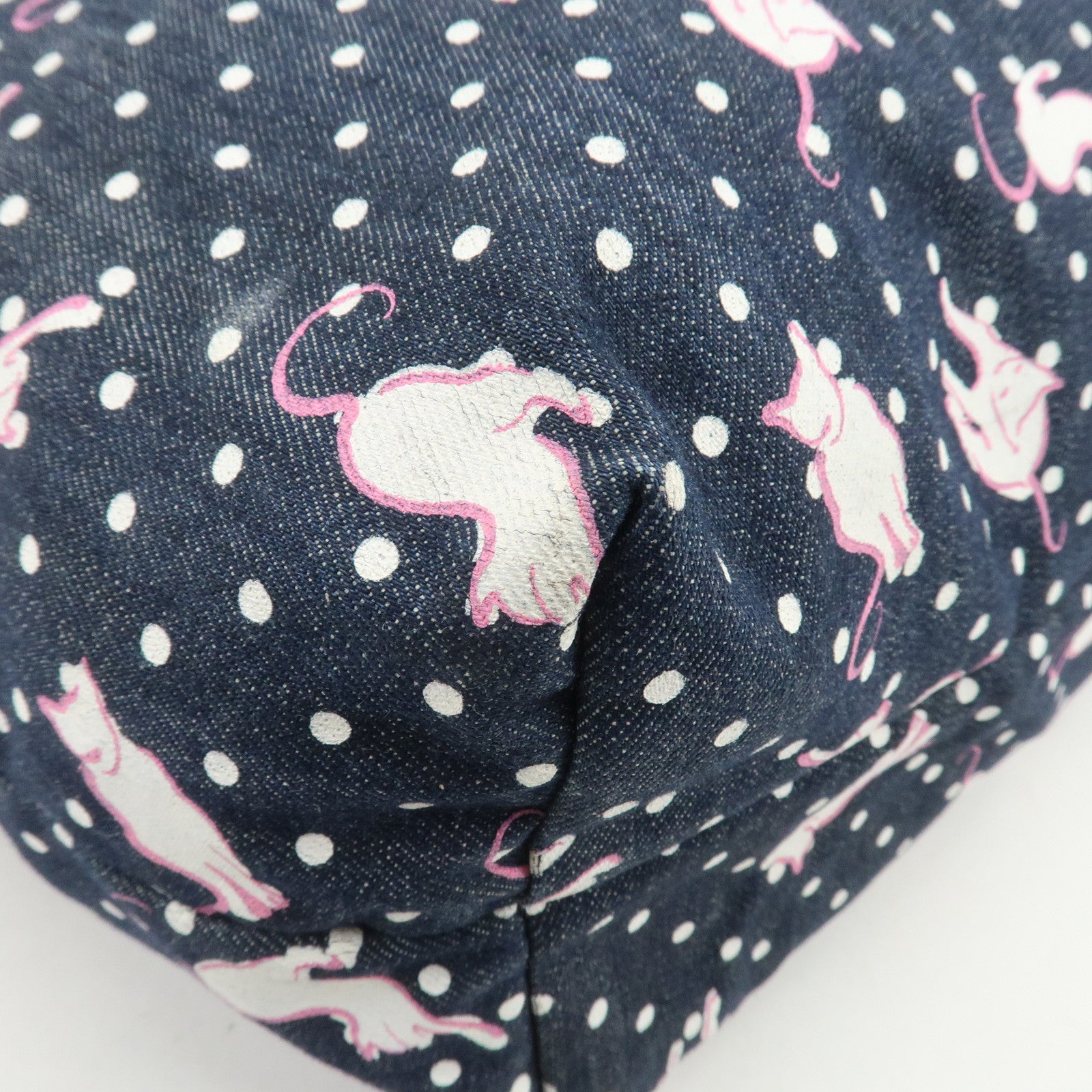 MIU MIU Cats & Dots Print Denim 2Way Tote Bag Blue