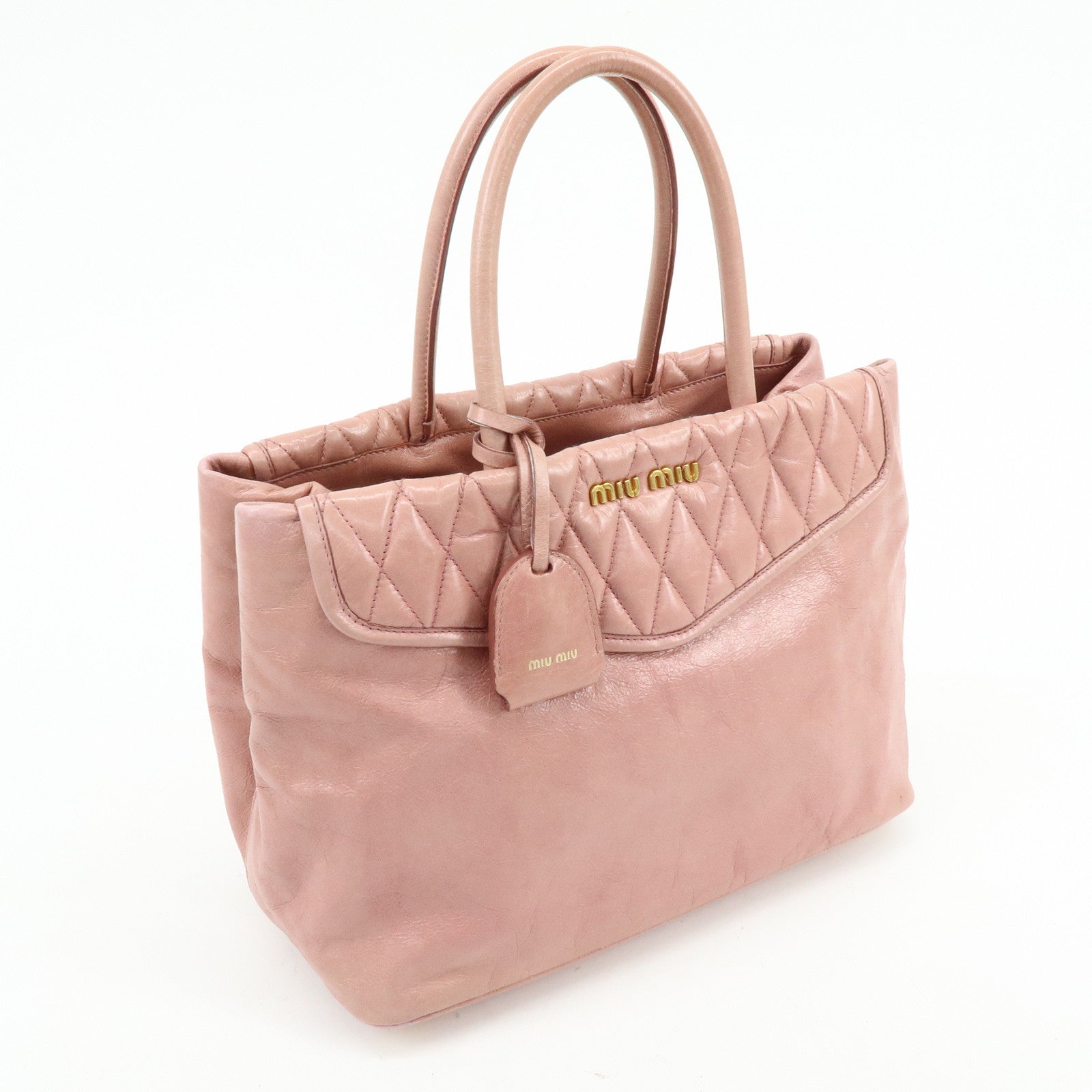 MIU MIU Logo Leather Hand Bag Tote Bag Pink RN1098