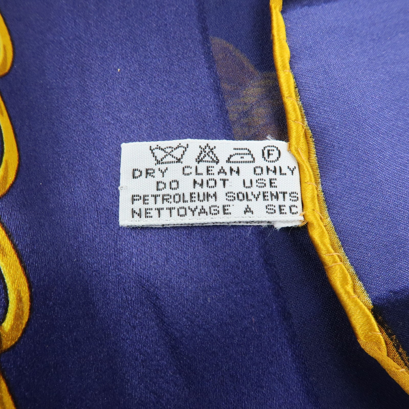 CELINE Silk 100% Chiffon Scarf Gold Chain Motif Navy Gold