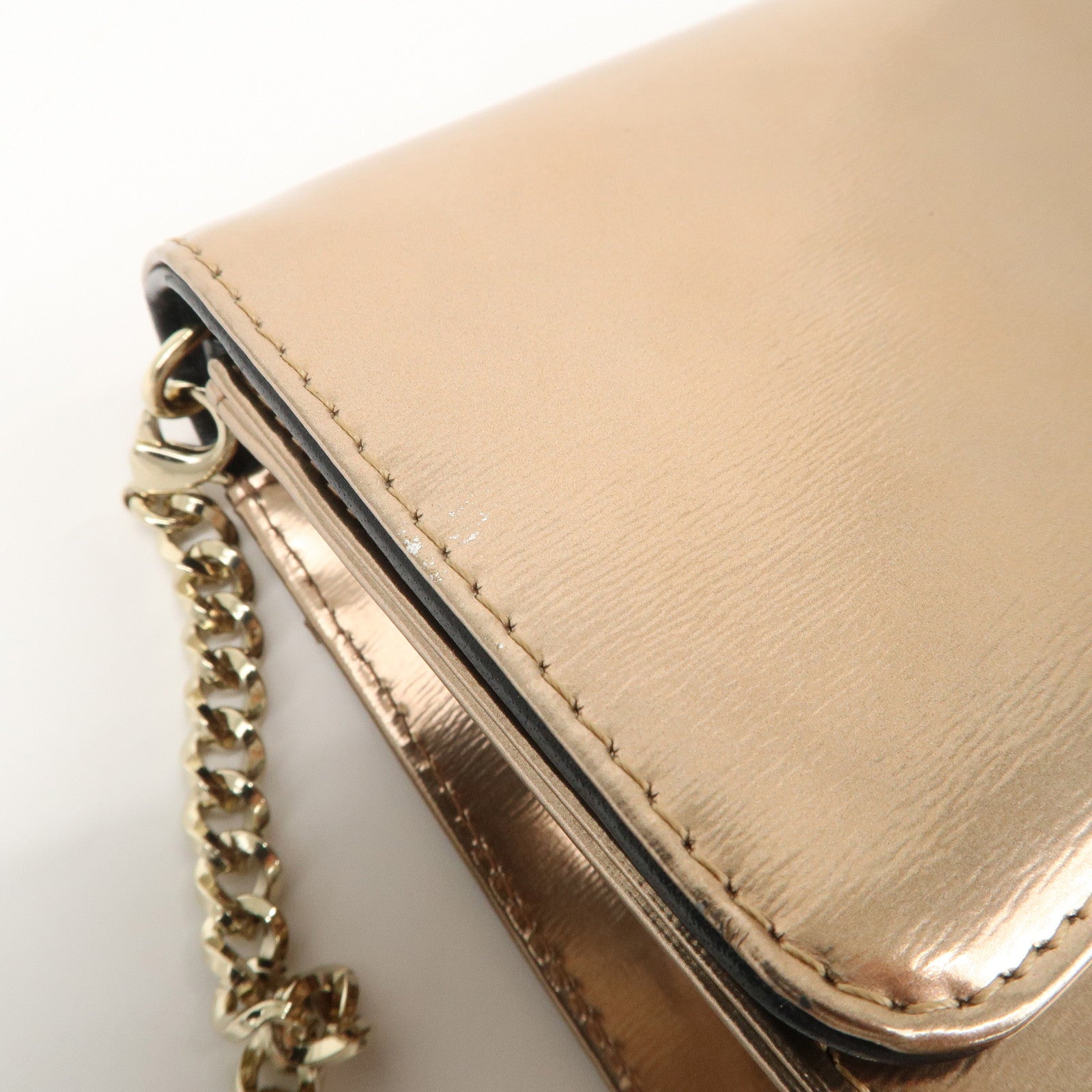 Christian Dior Patent Leather Chain Shoulder Bag Metallic Pink Used