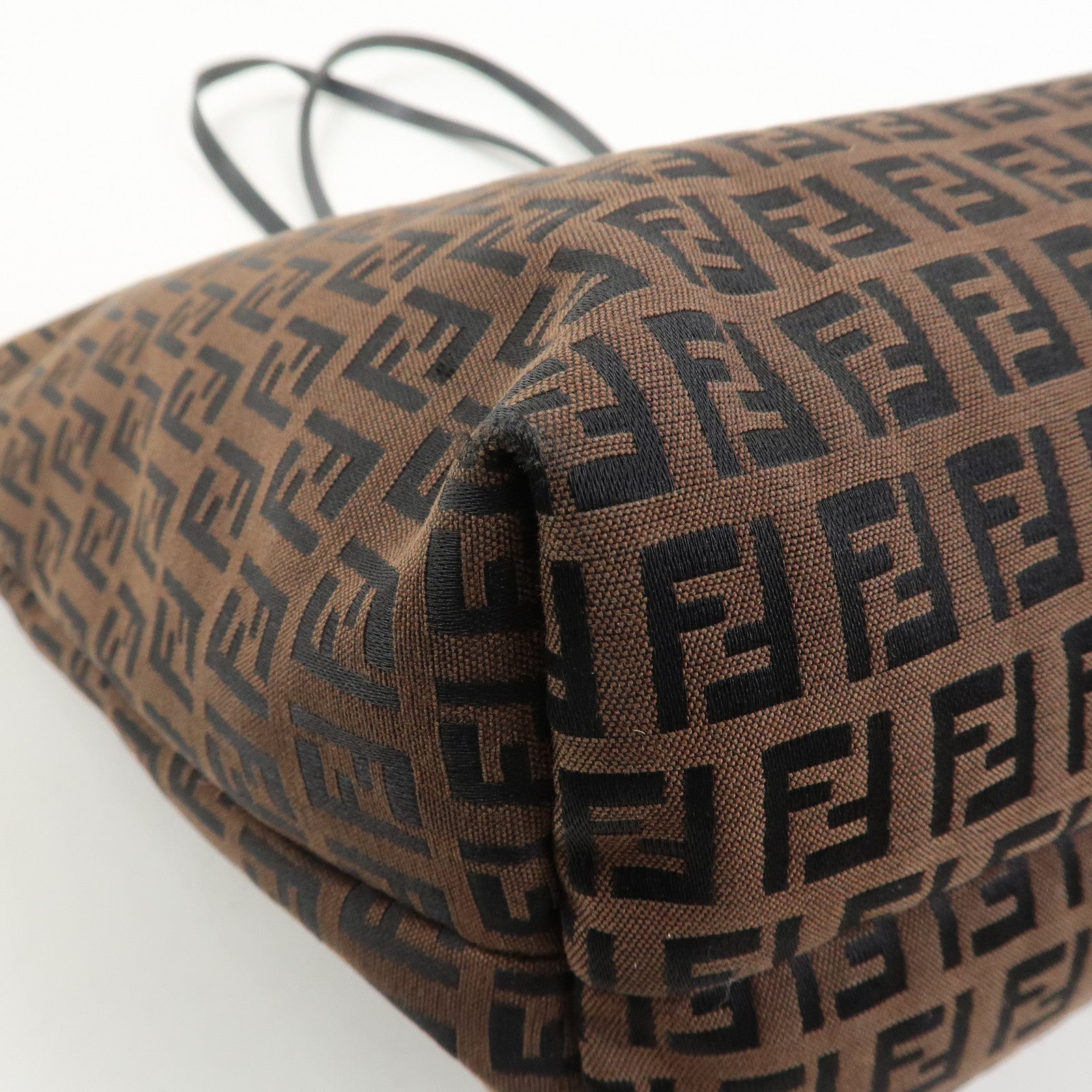 FENDI Zucchino Canvas Leather Tote Bag Shoulder Bag Brown 8BH025