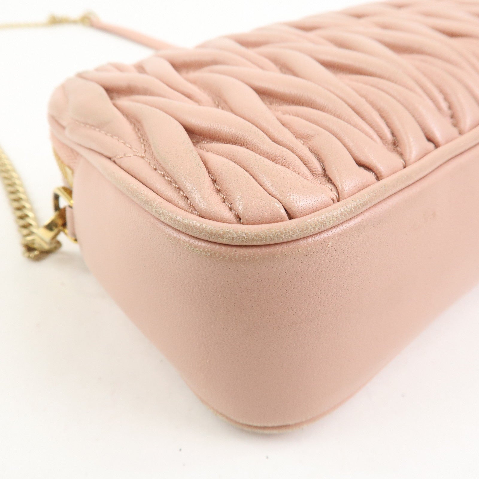 MIU MIU Matelasse Leather Chain Shoulder Bag Crossbody Bag Pink