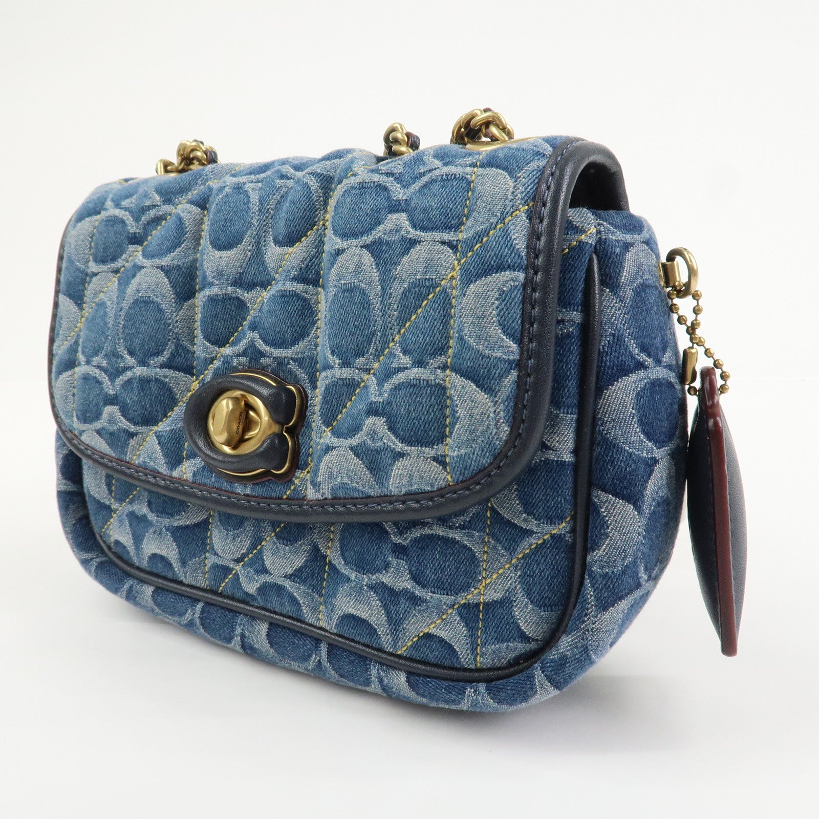 COACH Denim Leather Chain Shoulder Bag Crossbody Bag Hand Bag Blue