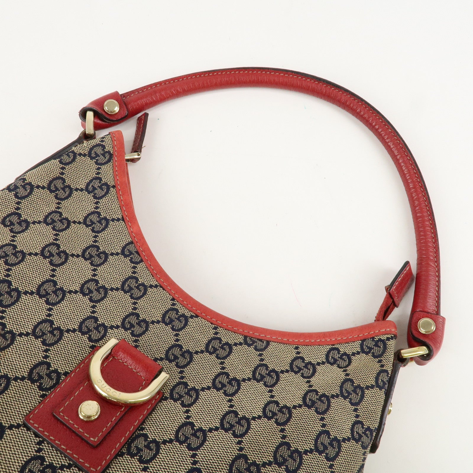 GUCCI Abbey GG Canvas Leather Shoulder Bag Hand Bag Beige Red 130738 Used