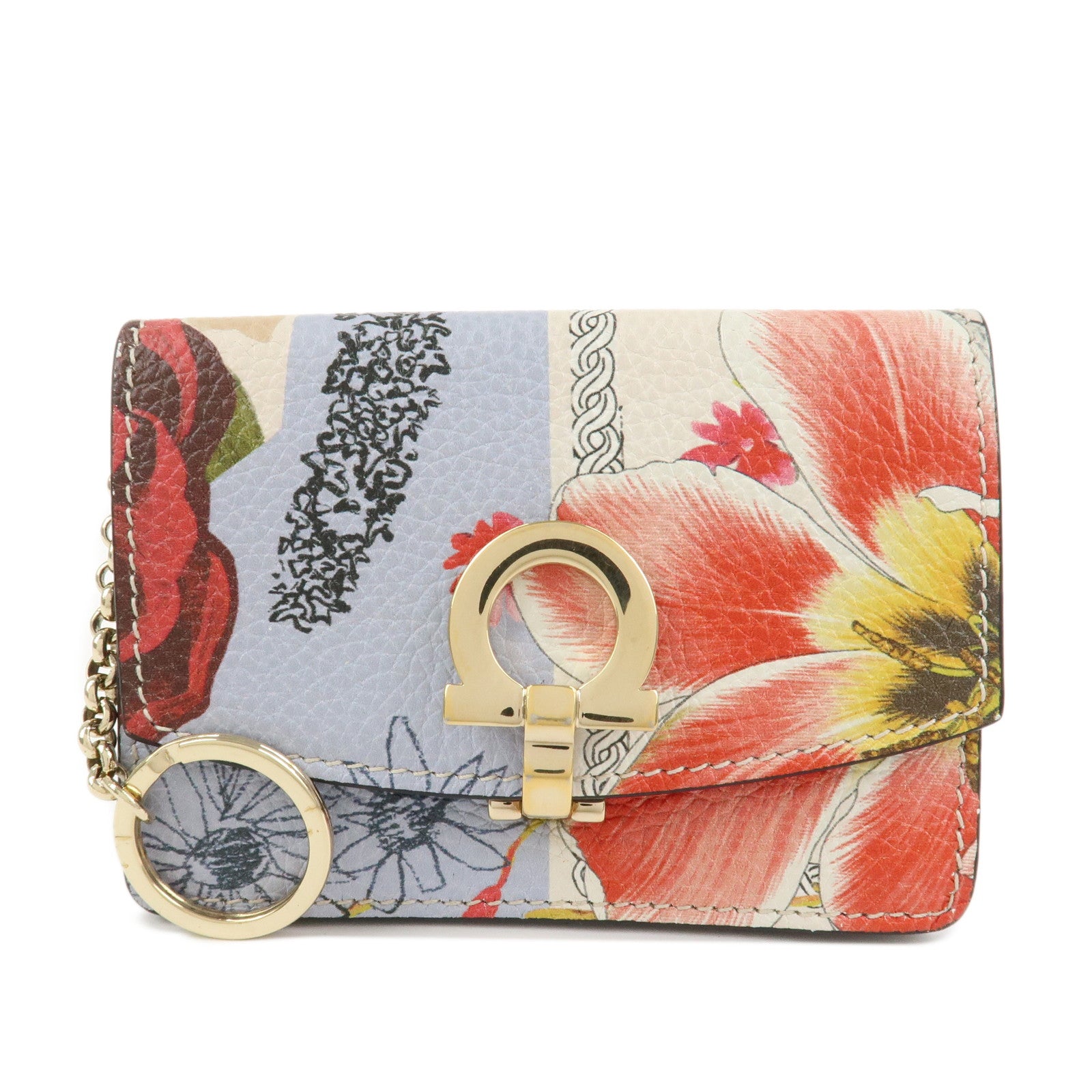 Ferragamo Gancini Leather Fragment Case Card Case Multicolor
