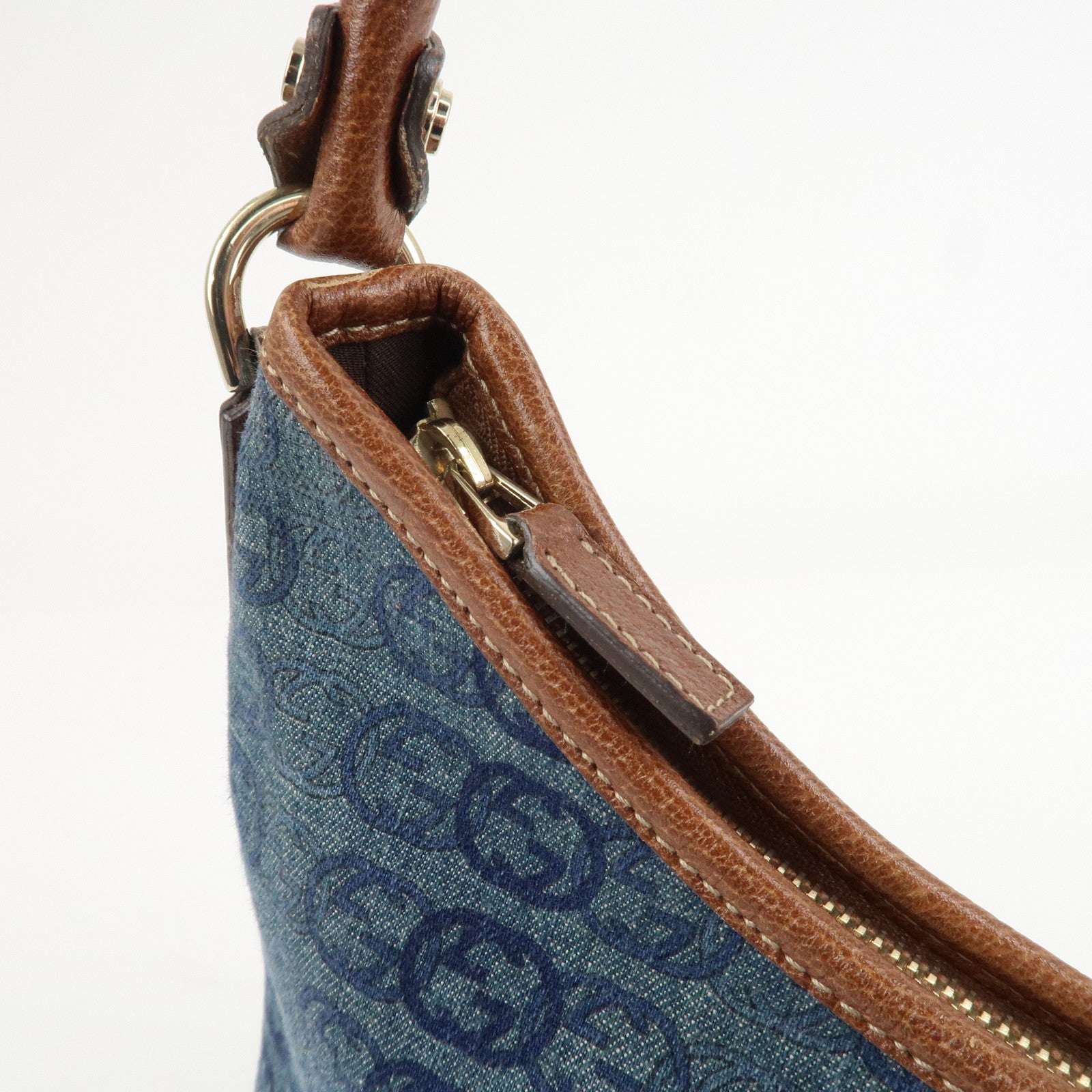 GUCCI Interlocking G Abbey GG Denim Shoulder Bag Brown Denim 130738