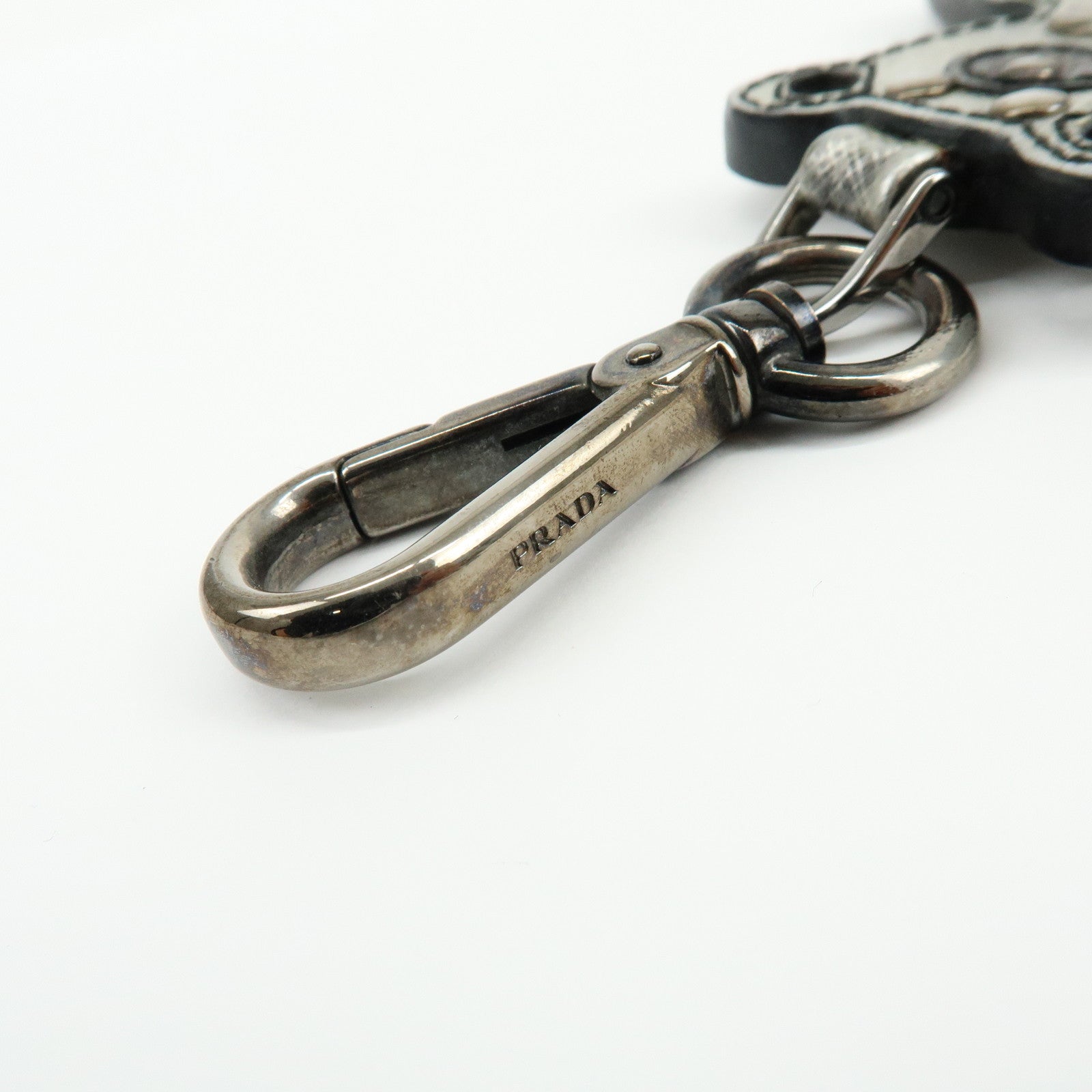 PRADA Saffiano Leather Bear Motif Bag Key Charm Silver