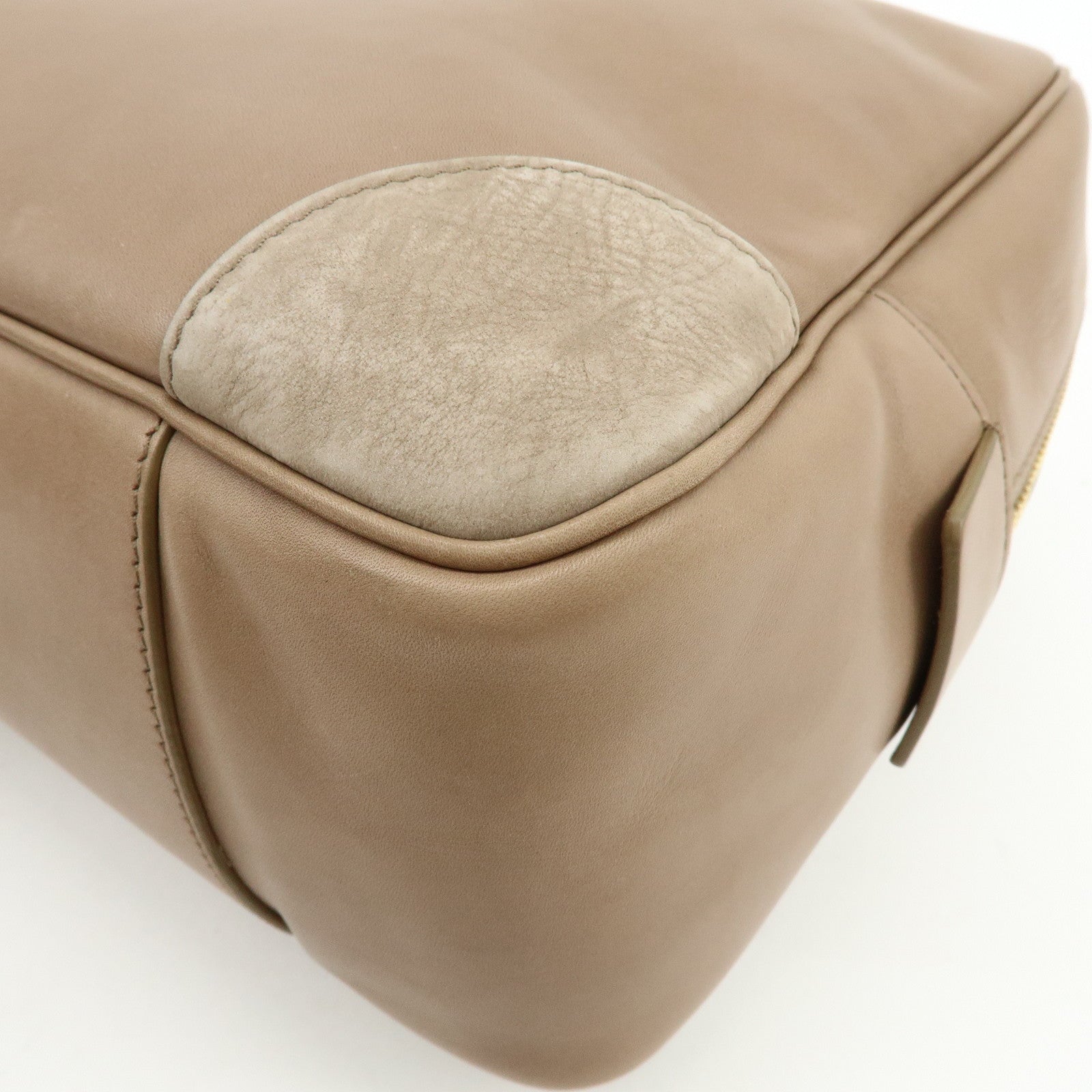 CELINE Leather Suede Hand Bag Boston Bag Beige