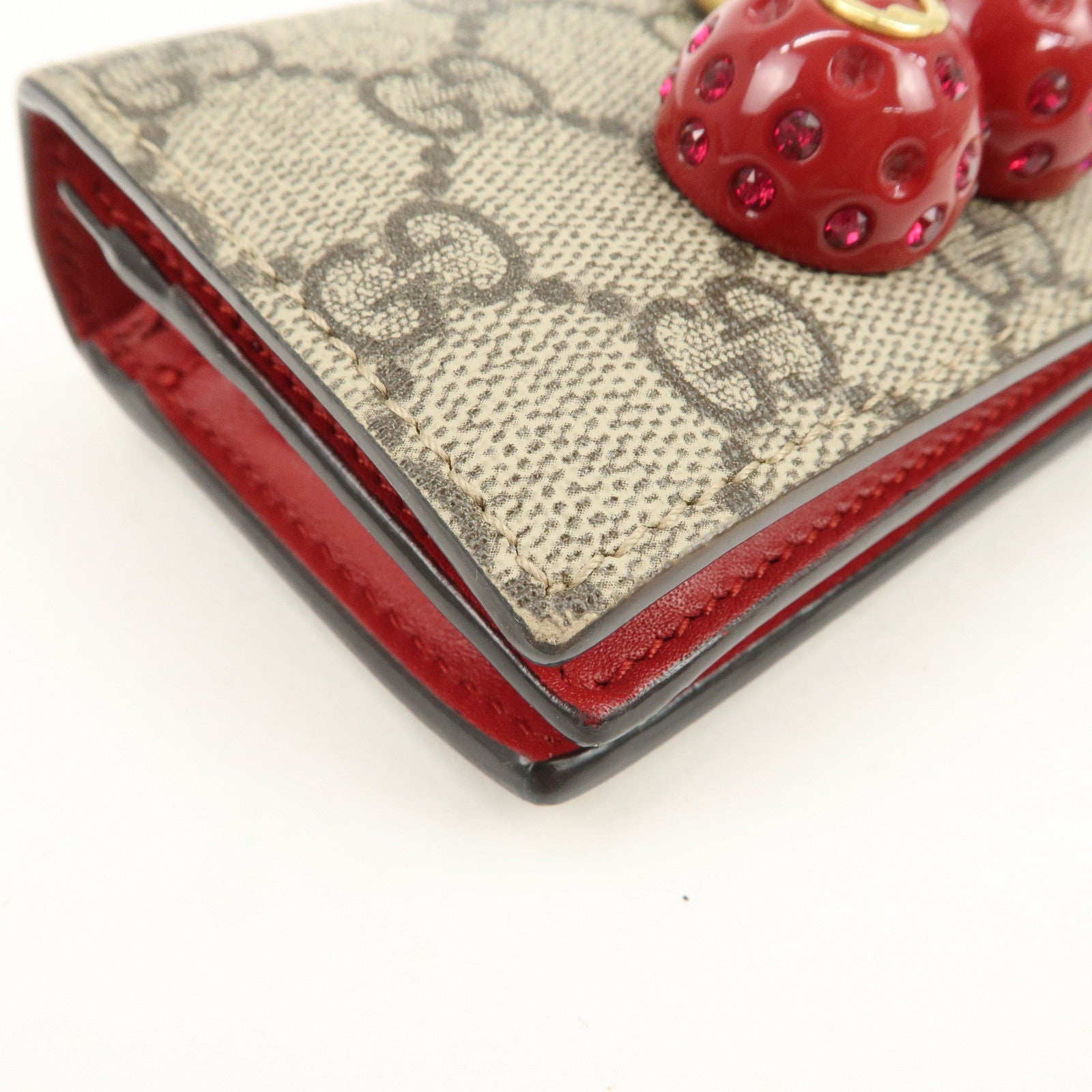 GUCCI Interlocking G Cherry GG Supreme Compact Wallet Beige 476050